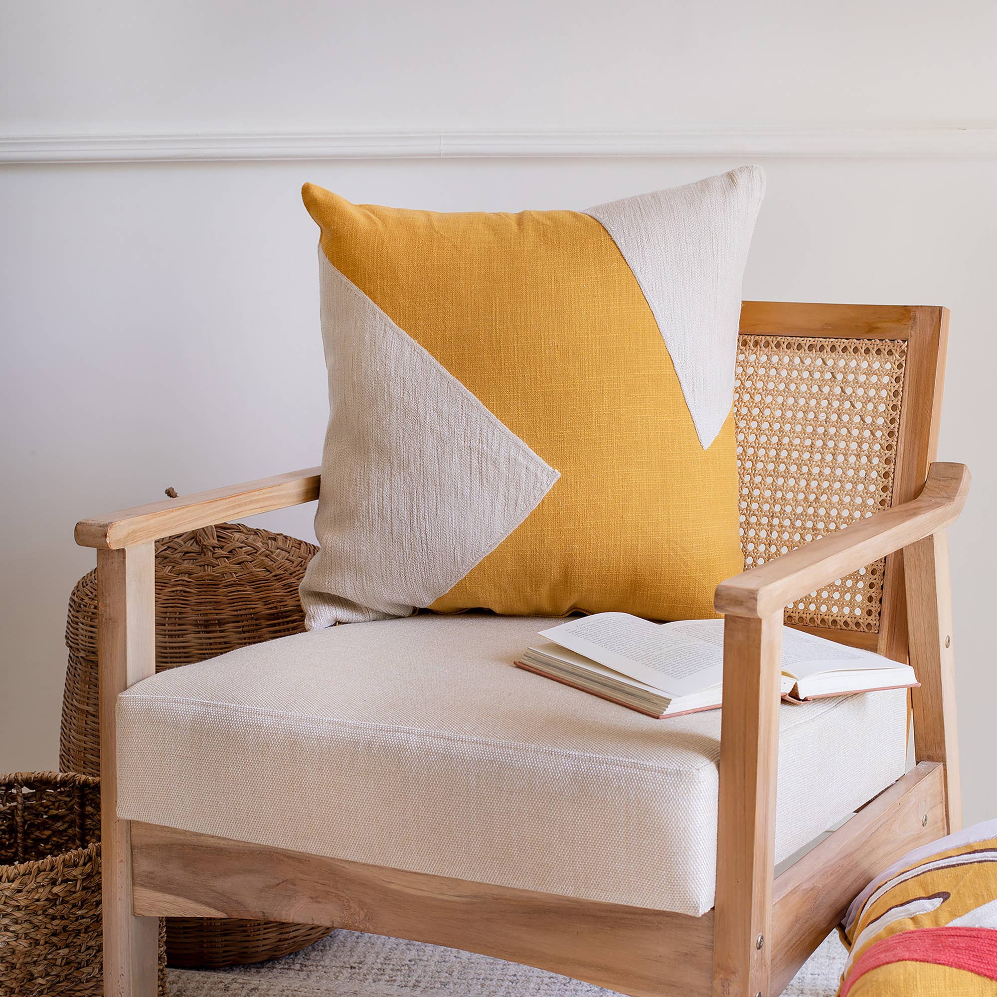 Ace Modern Colorblock Handmade Decorative Throw Pillow: Ochre/Ivory / 24" x 24" - Decor Addict, LLC