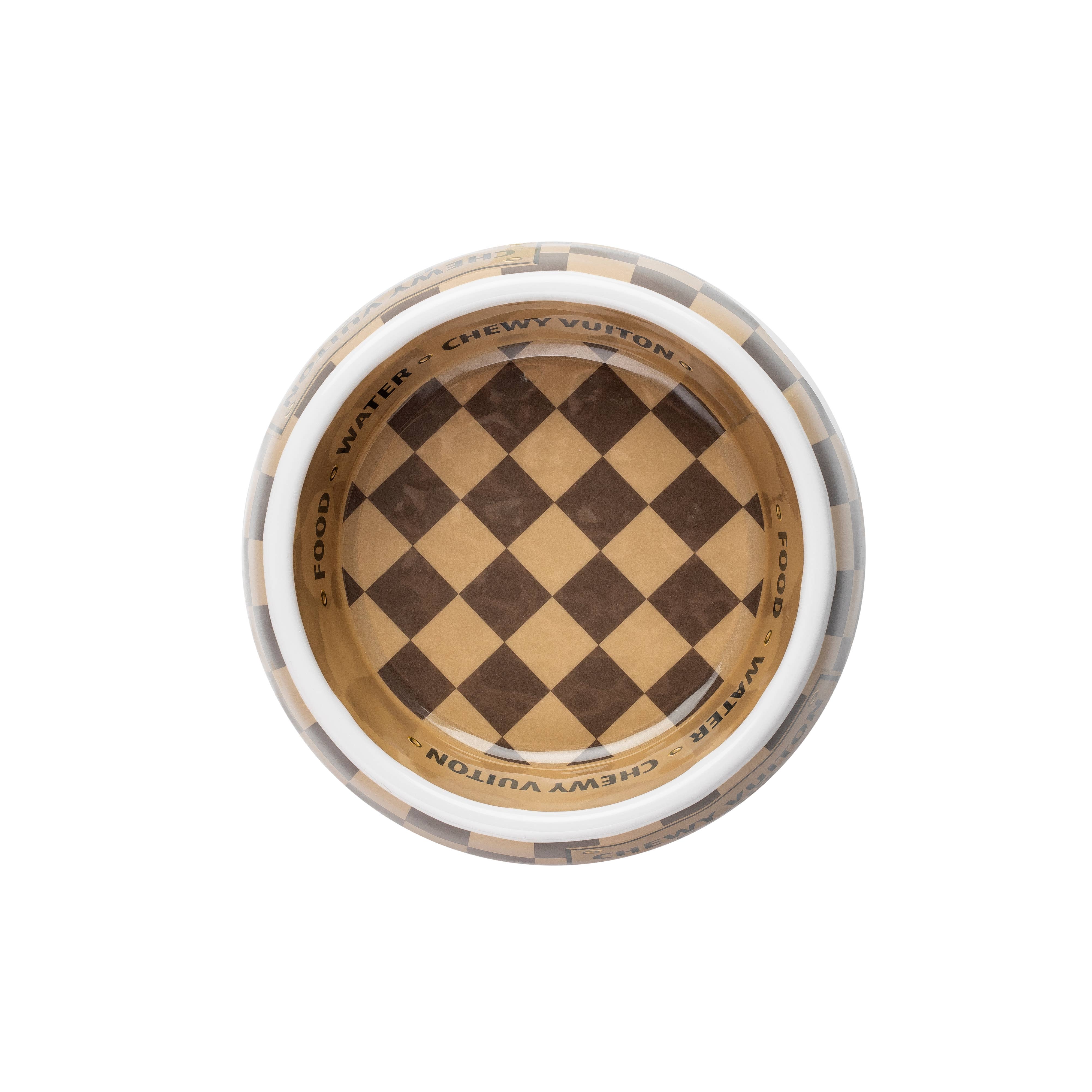 Checker Chewy Vuiton Bowl - 3 Sizes!! Dog Bowls: Medium - Decor Addict, LLC