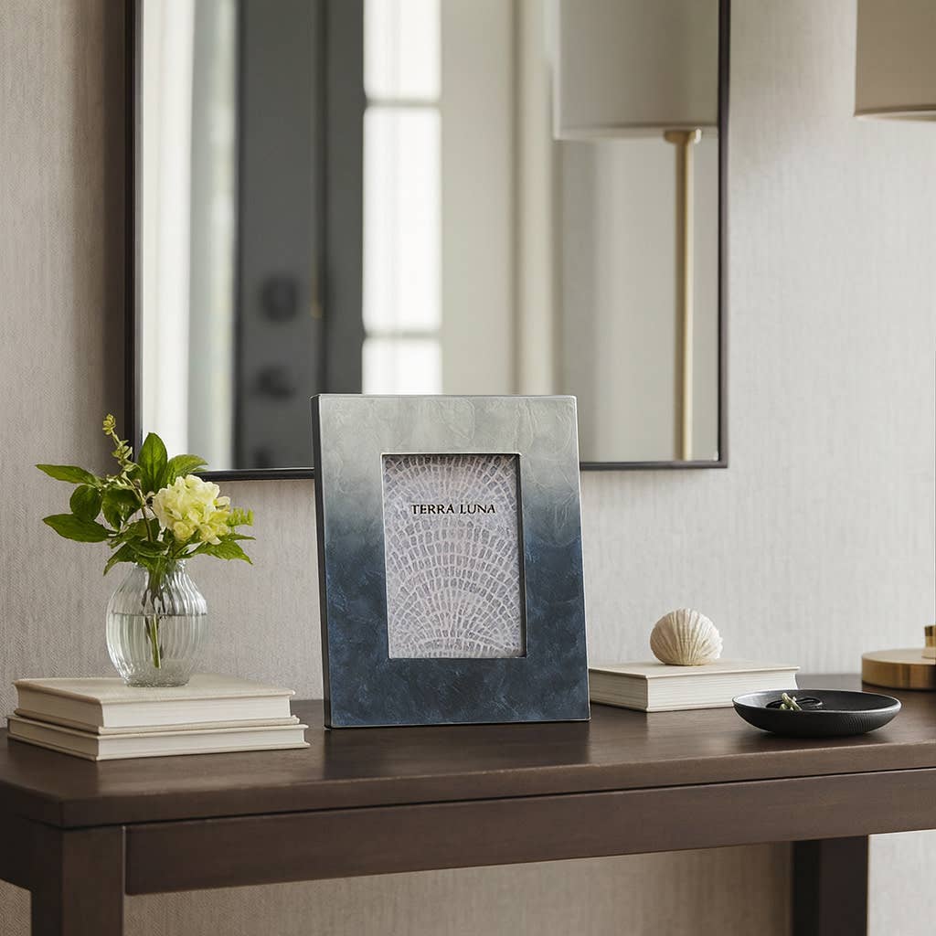 Photo Frame - Ivory/Blue Wood Capiz Rectangular, 4x6 in. - Decor Addict, LLC