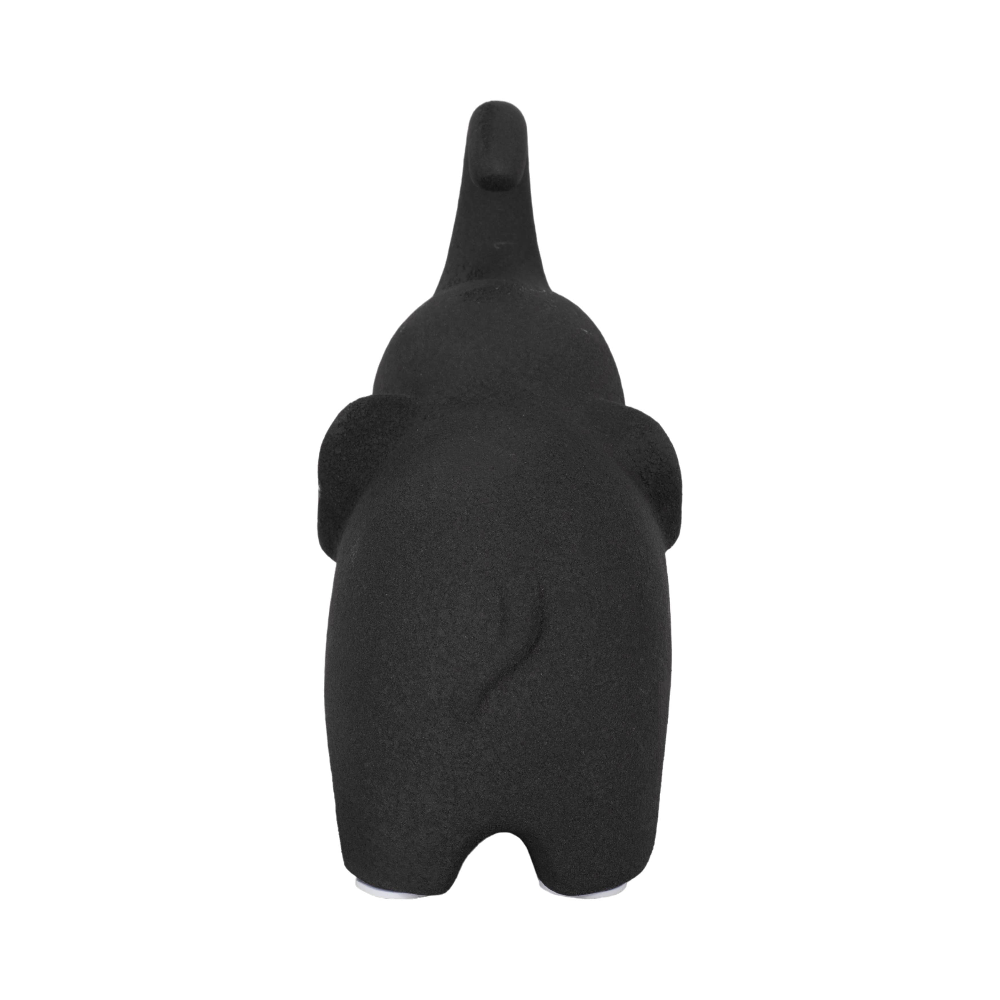 Black 8 in. Porcelain Elephant with Rough Texture Figurine - Decor Addict, LLC