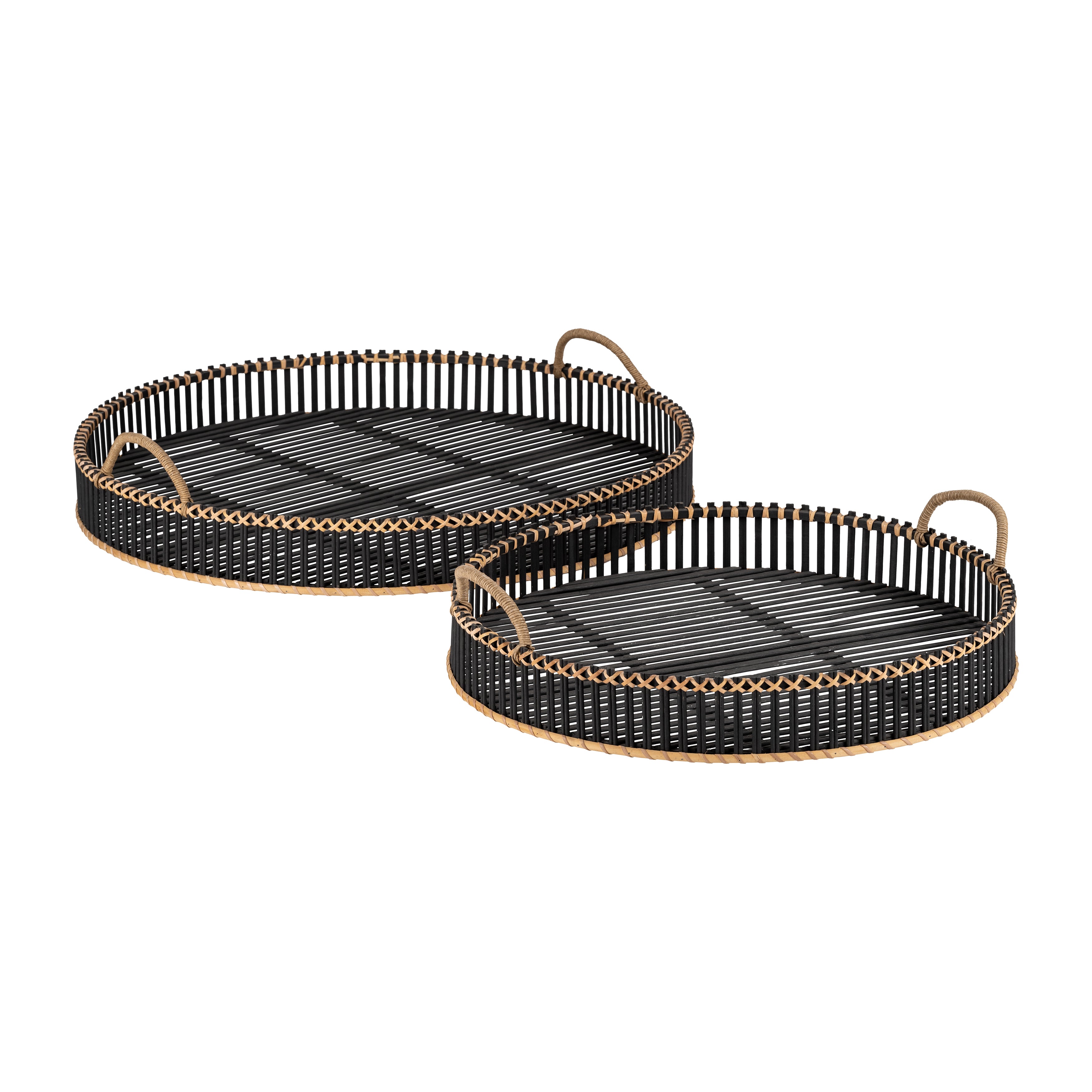 S/2 Bamboo 24/30" Round Trays, Black - Decor Addict, LLC