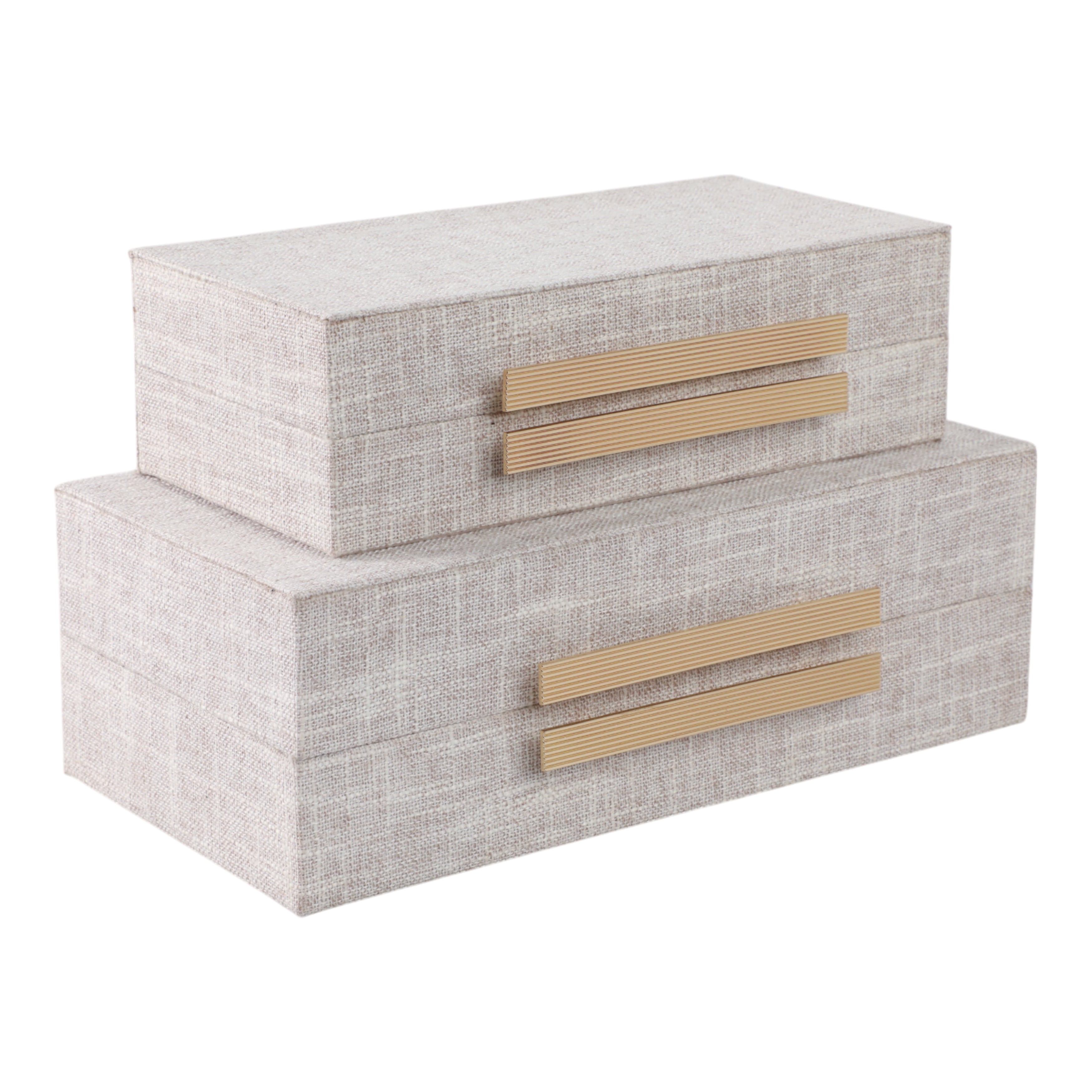 S/2 10/12" Rectangular Boxes Double Hardware, Wht - Decor Addict, LLC