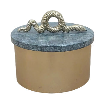 5X5" ROUND MARBLE & METAL BOX WITH SNAKE, GREEN/GO - Decor Addict, LLC