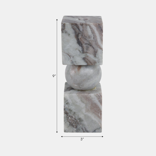 9x3" Chunky Marble Taper Holder, Tan Multi - Decor Addict, LLC