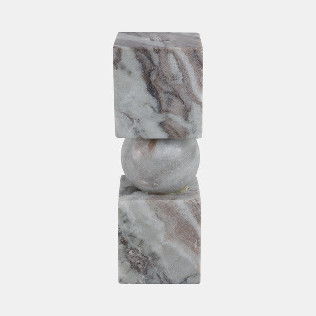 9x3" Chunky Marble Taper Holder, Tan Multi - Decor Addict, LLC