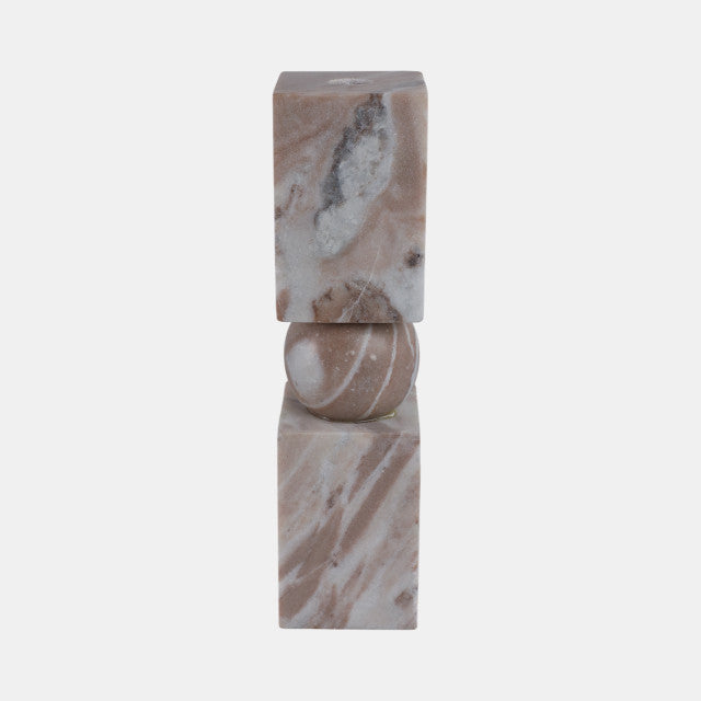 12X3" Chunky Marble Taper Holder, Tan Multi - Decor Addict, LLC