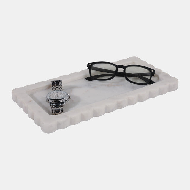 12x6" Scallop Edge Marble Tray, White - Decor Addict, LLC