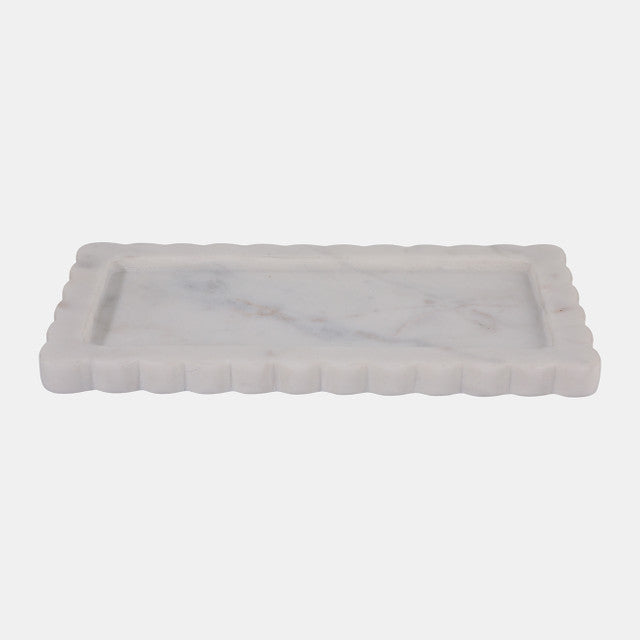 12x6" Scallop Edge Marble Tray, White - Decor Addict, LLC