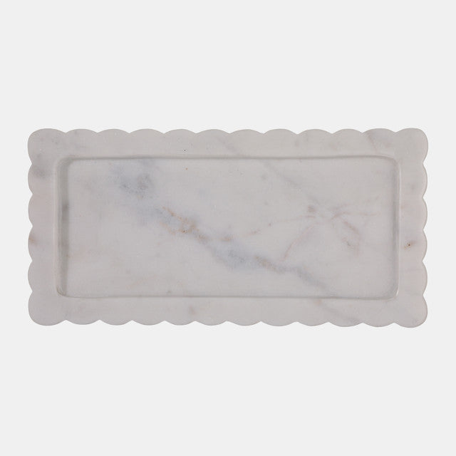 12x6" Scallop Edge Marble Tray, White - Decor Addict, LLC