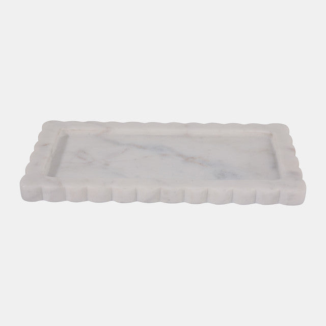12x6" Scallop Edge Marble Tray, White - Decor Addict, LLC