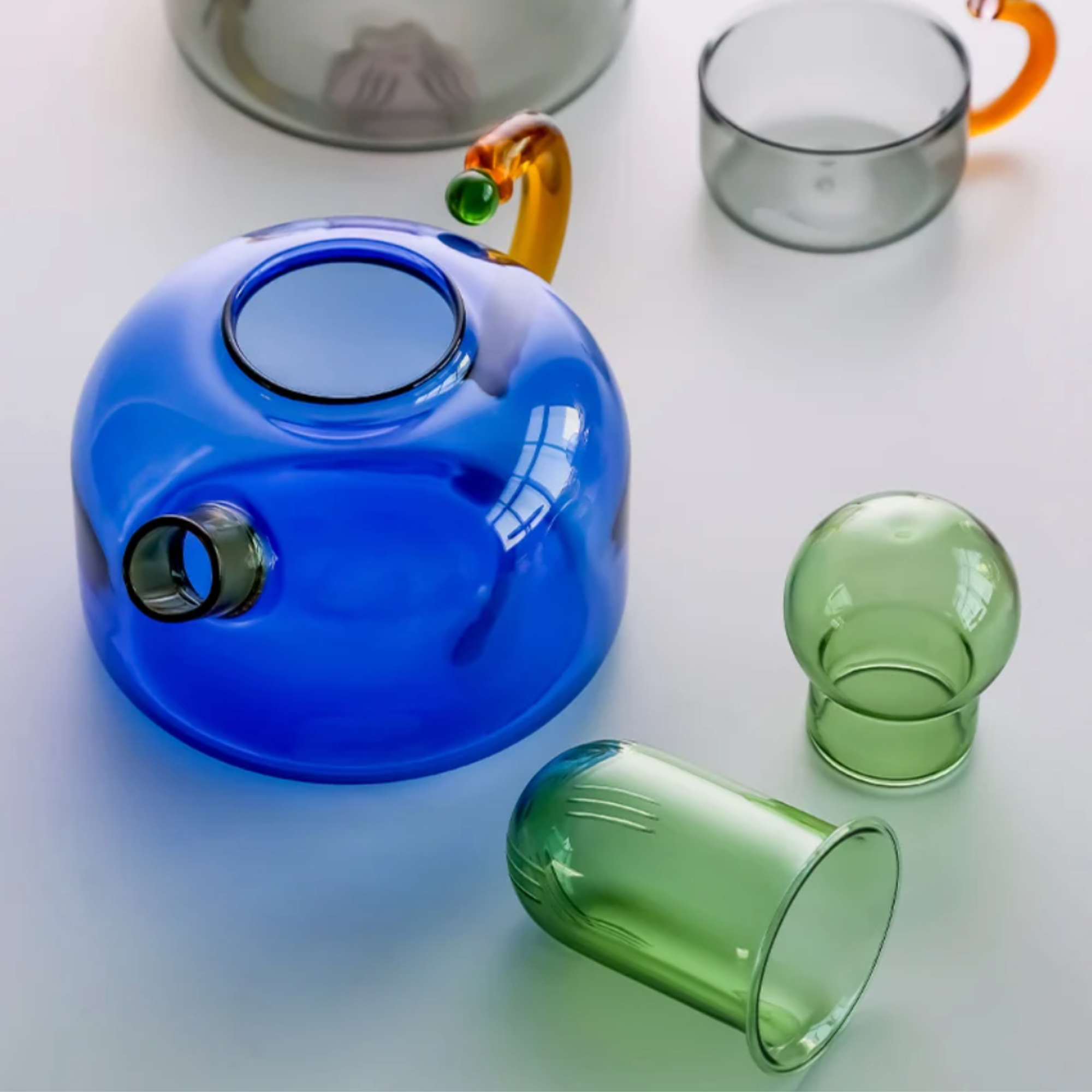 Contrasting Color Heat Resistant Glass Teapot and Cups: Grey Kettle - Decor Addict, LLC