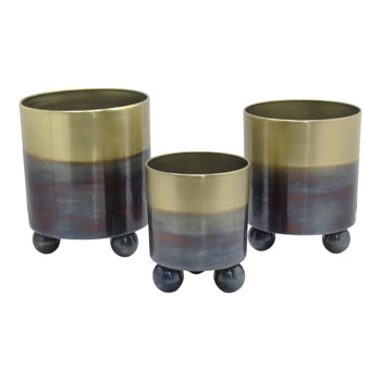 BURN FINISH METAL PLANTER BALL FEET, - Decor Addict, LLC