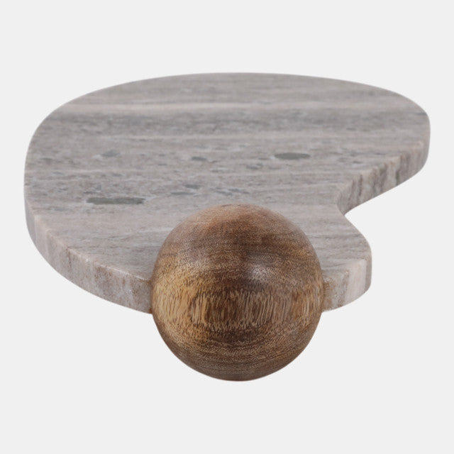 17x8" Curvy Marble Tray On Wood Ball Feet, Beige/brown - Decor Addict, LLC