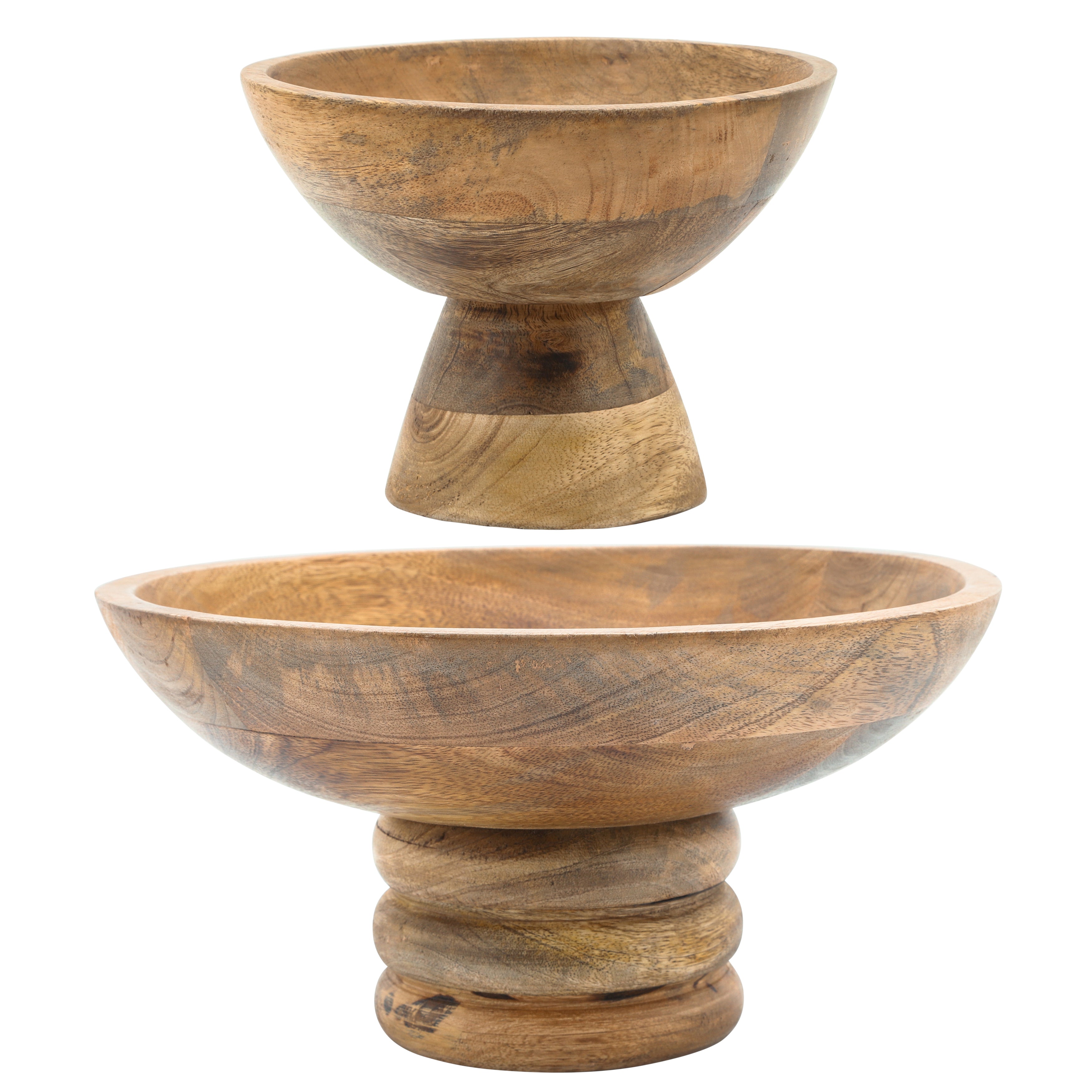 Wood, 12" Round Bowl W/ Ribbed Base, Natural - Decor Addict, LLC