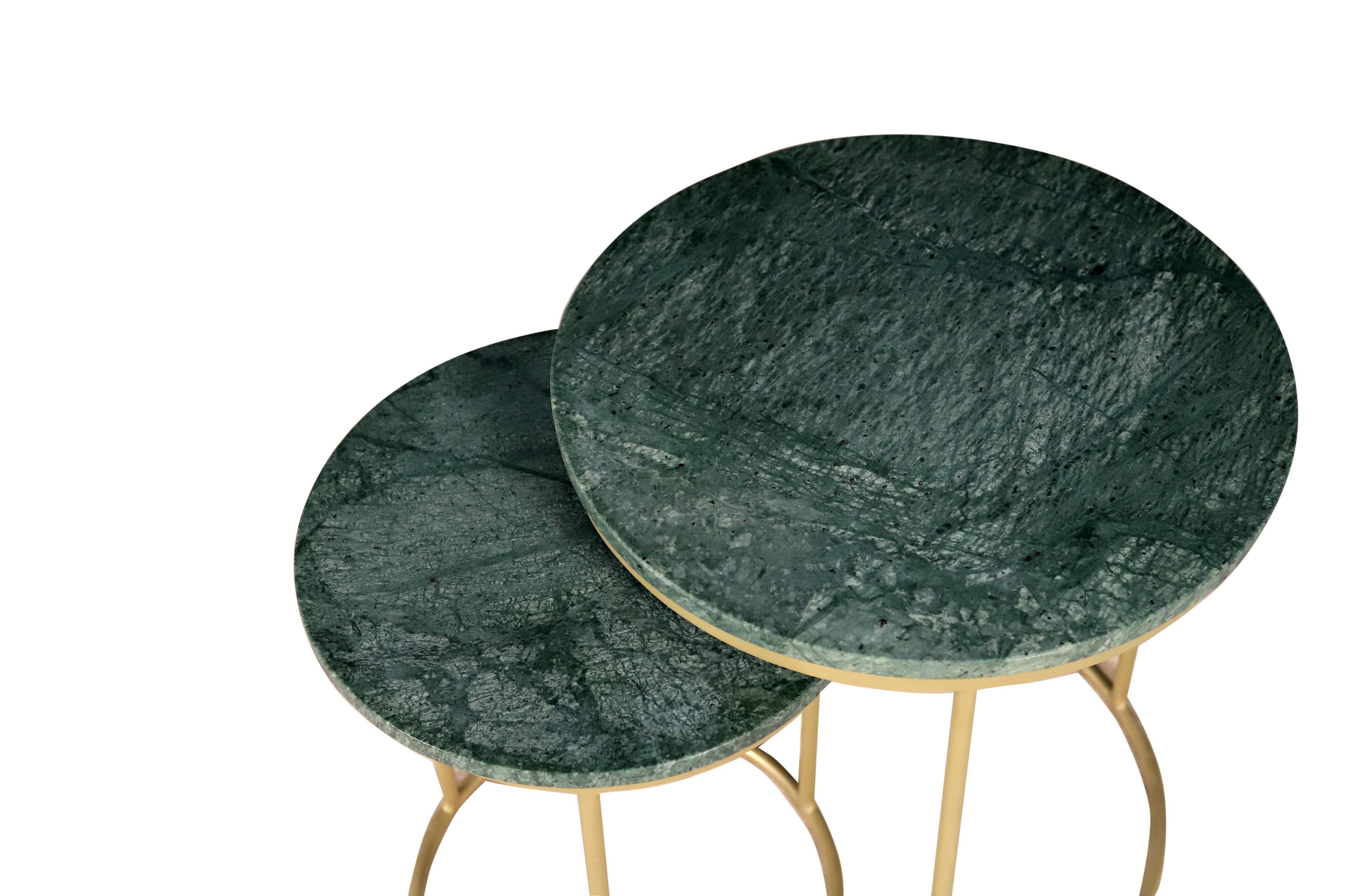 Green Marble Nesting Table Set of 2 with Golden Metal Frame - Decor Addict, LLC