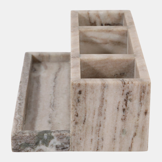 12x7" Marble 3-Cup & Tray Desk Organizer, Tan - Decor Addict, LLC