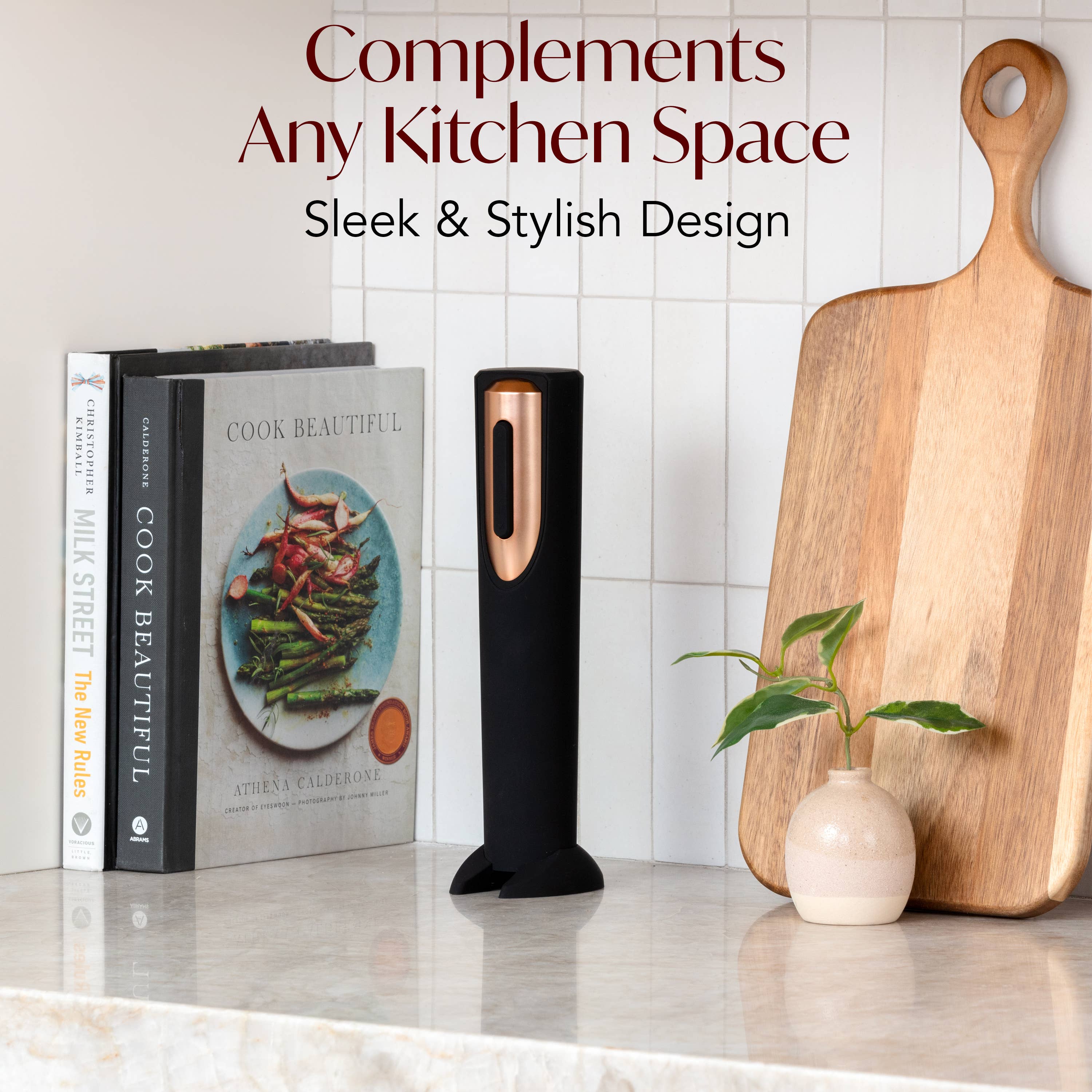 Vin Fresco Electric Wine Opener, Battery-Powered Corkscrew: White & Rose Gold - Decor Addict, LLC