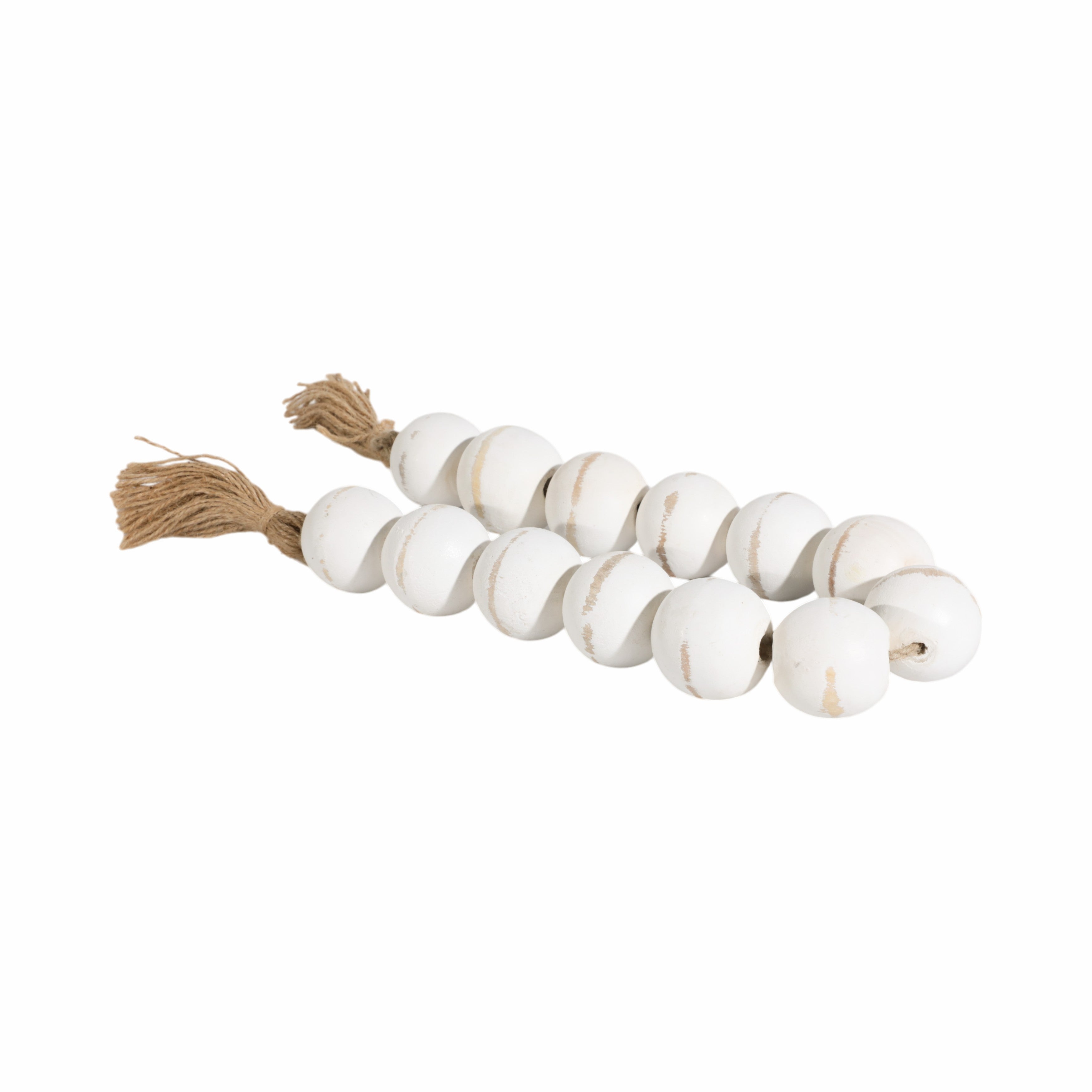 Wood, 32"l, 2"lrg Bead Garland W/ Tassel, Wht Wash - Decor Addict, LLC