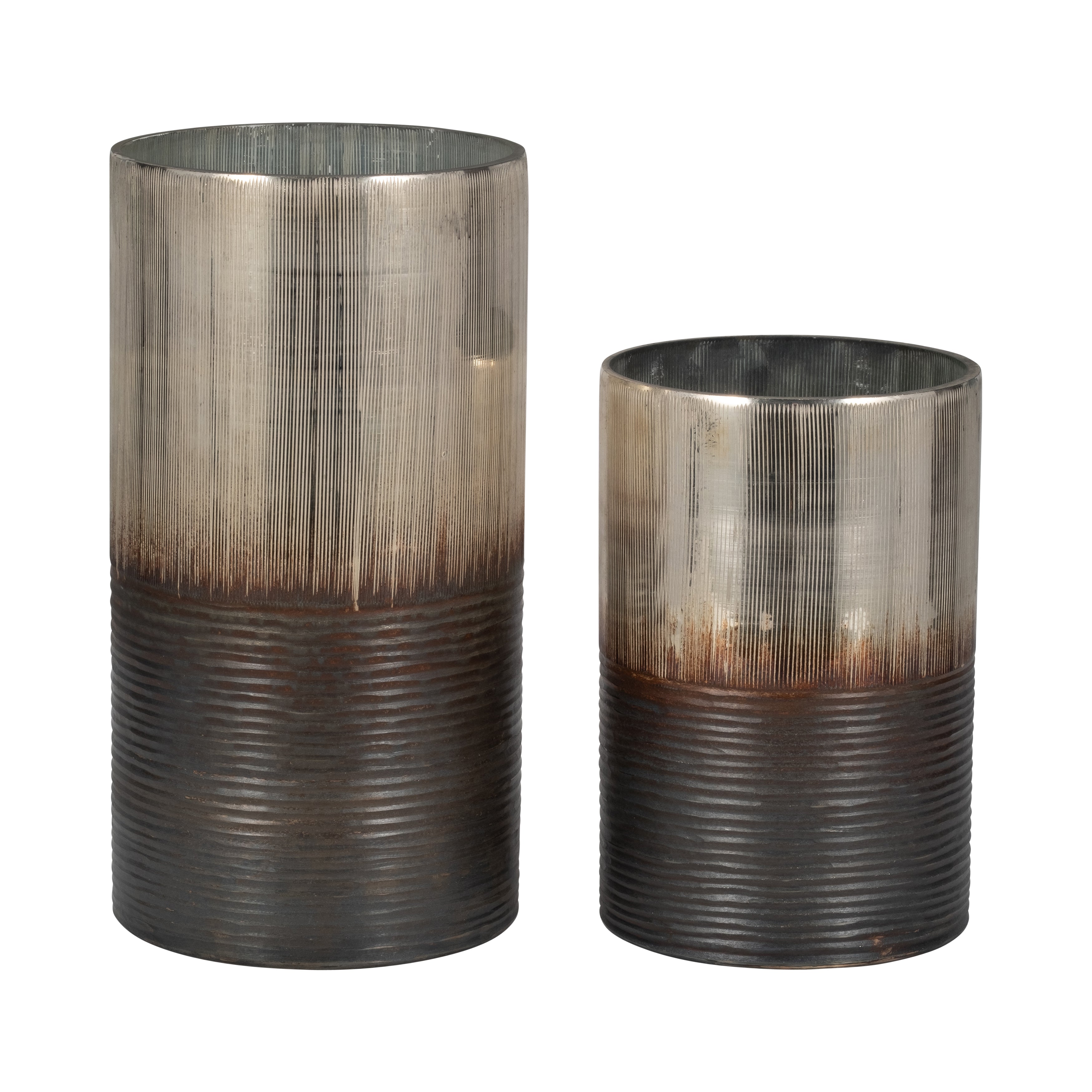 Glass, 13" Metallic 2-tone Vase, Silver - Decor Addict, LLC