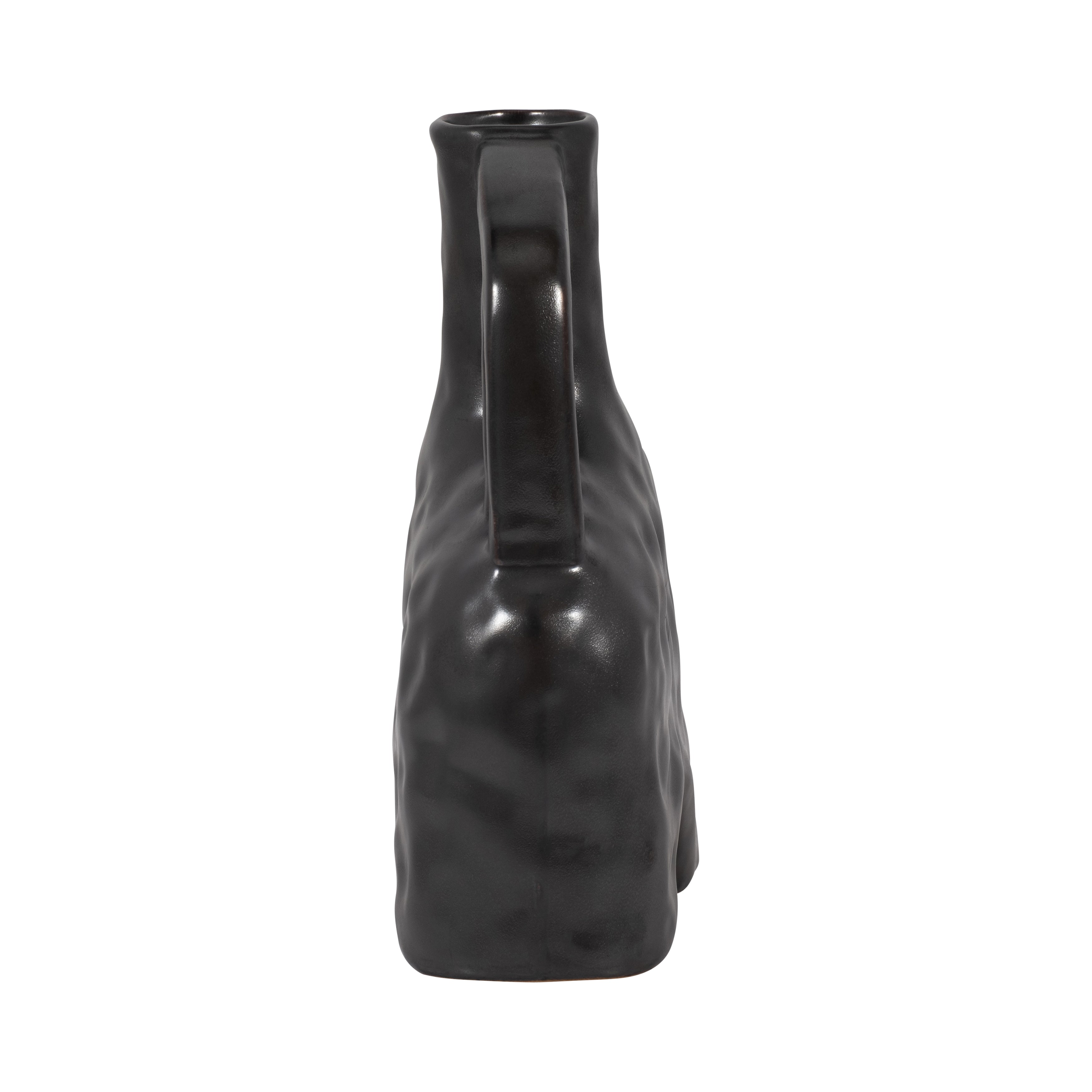 Cer, 8" Metallic Triple Handle Vase, Black - Decor Addict, LLC
