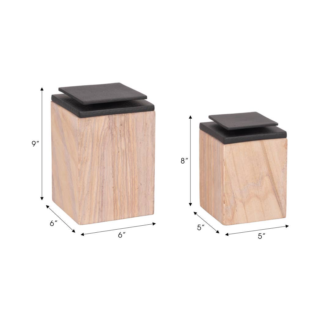 Decorative Boxes Set of 2 - Brown Marble Sandstone, 8/9 in. - Decor Addict, LLC