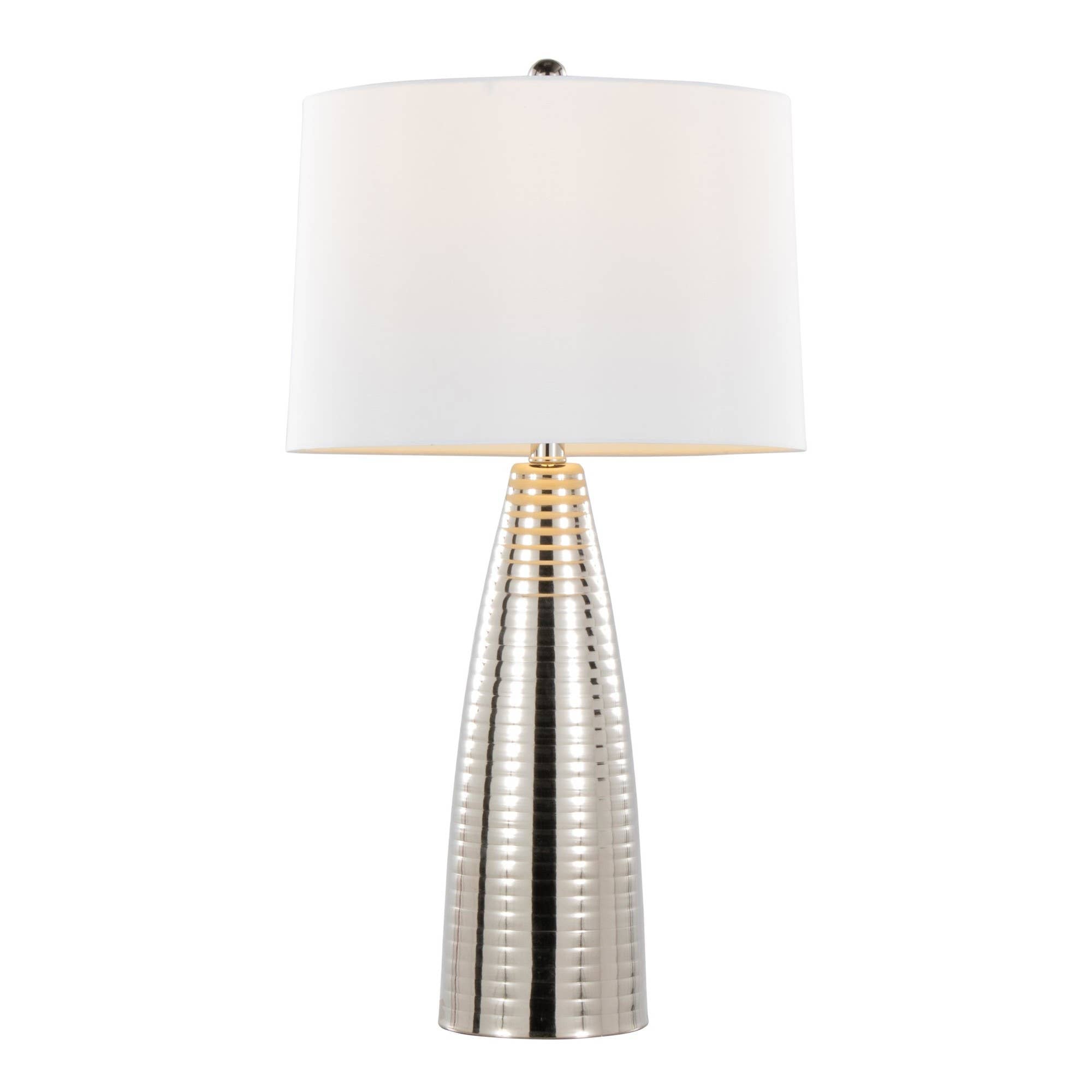 28" Metal Table Lamps ft. Ribbed Body Design (Set of 2): Polished Nickel, White Linen - Decor Addict, LLC