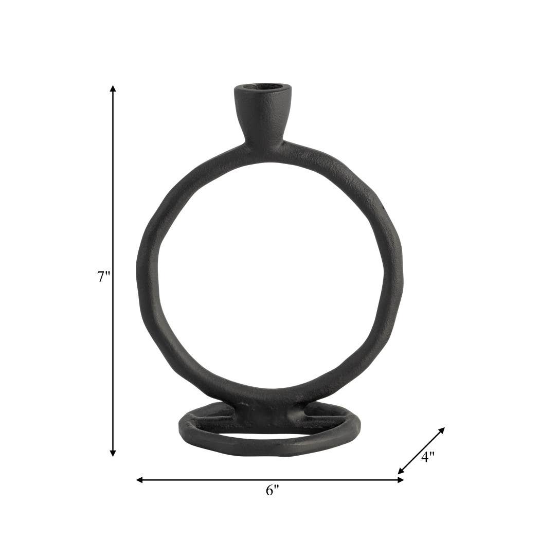 Metal Round Ring Taper Candle Holder - Black, 8 in. - Decor Addict, LLC