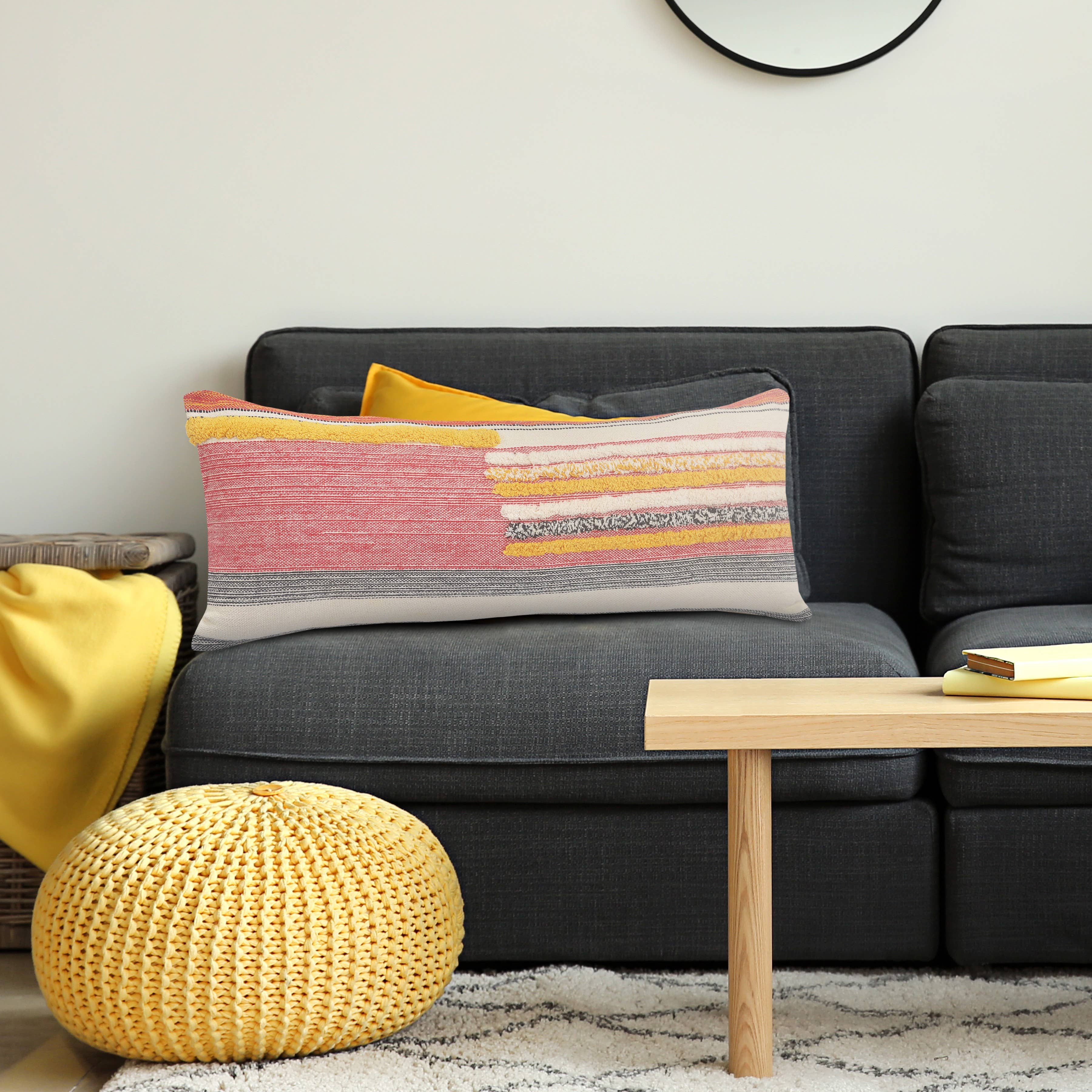 Multi-Lined Throw Pillow: Multi / 14" x 36" / Poly Filled - Decor Addict, LLC