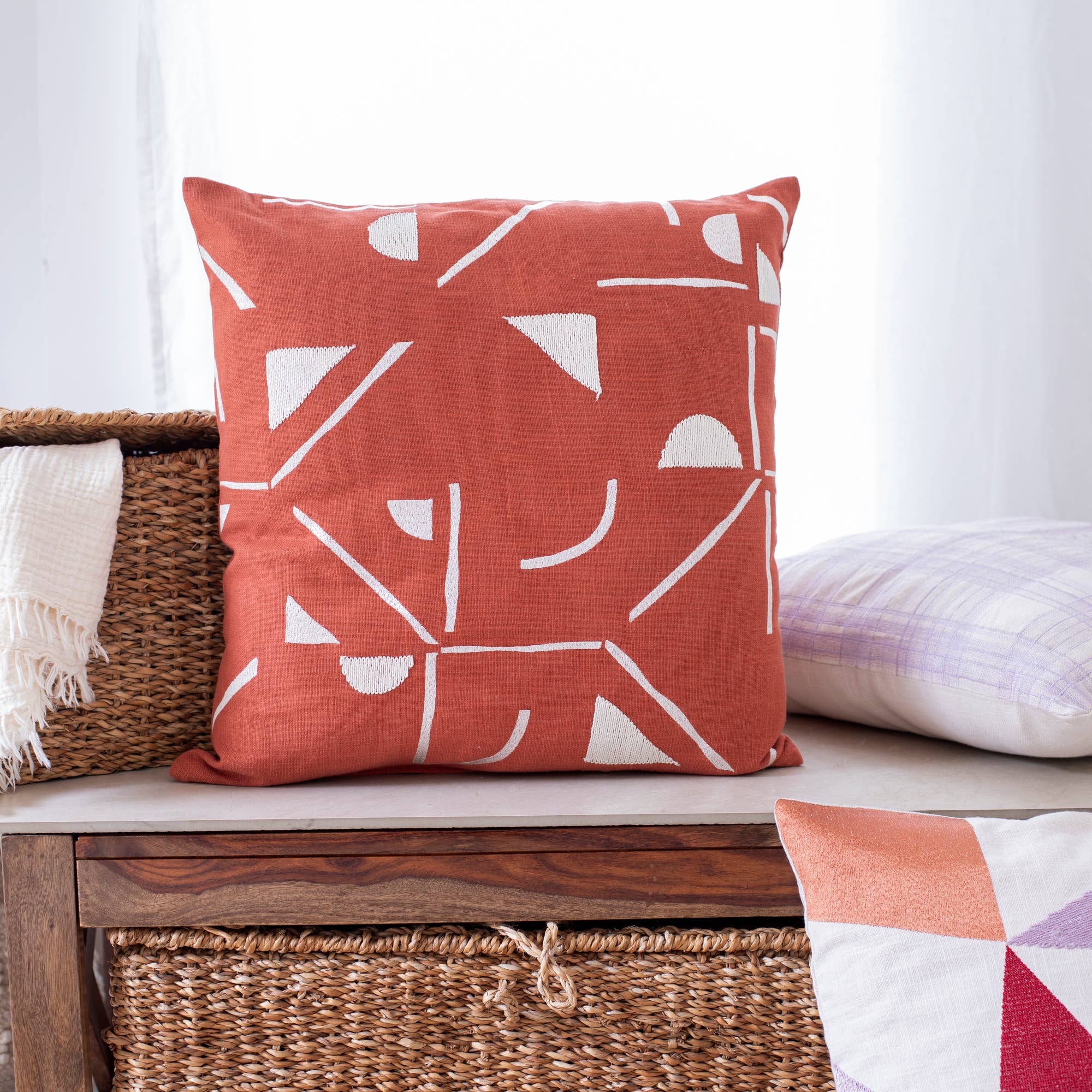 Contemporary Geometric Hand Woven Throw Pillow: Denim Blue / 20" x 20" - Decor Addict, LLC