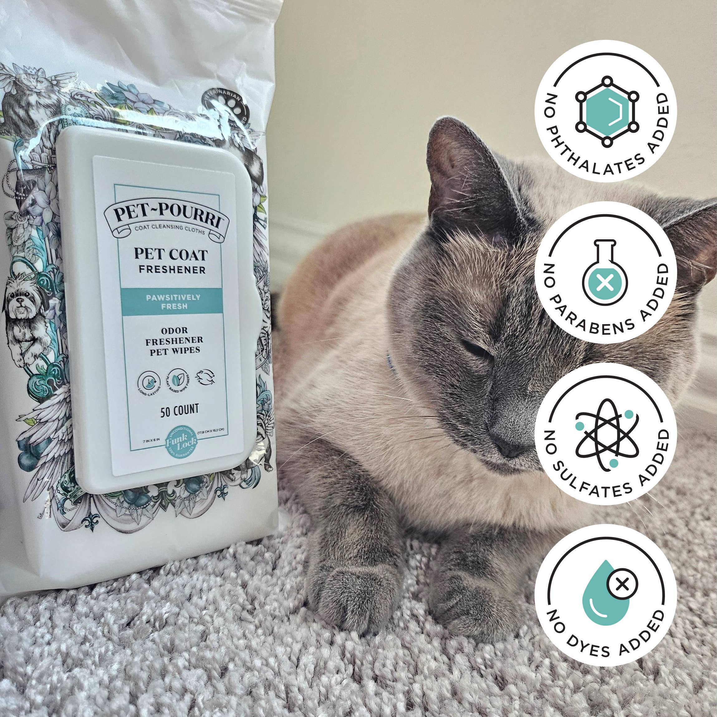 Pet~Pourri - Pet Coat Wipes - 50ct - Pawsitively Fresh Scent - Decor Addict, LLC