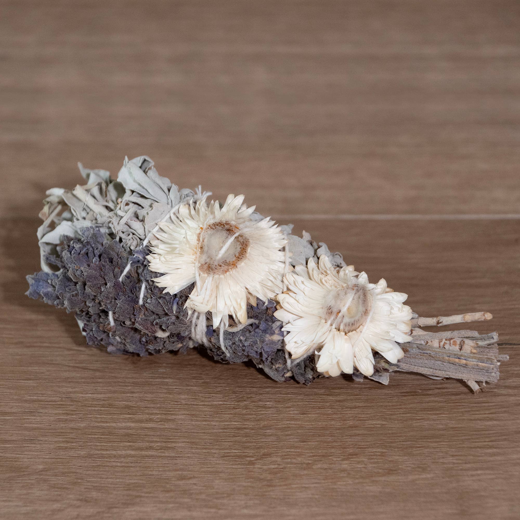 4" Lavender Strawflower and White Sage Smudge Wand - Decor Addict, LLC