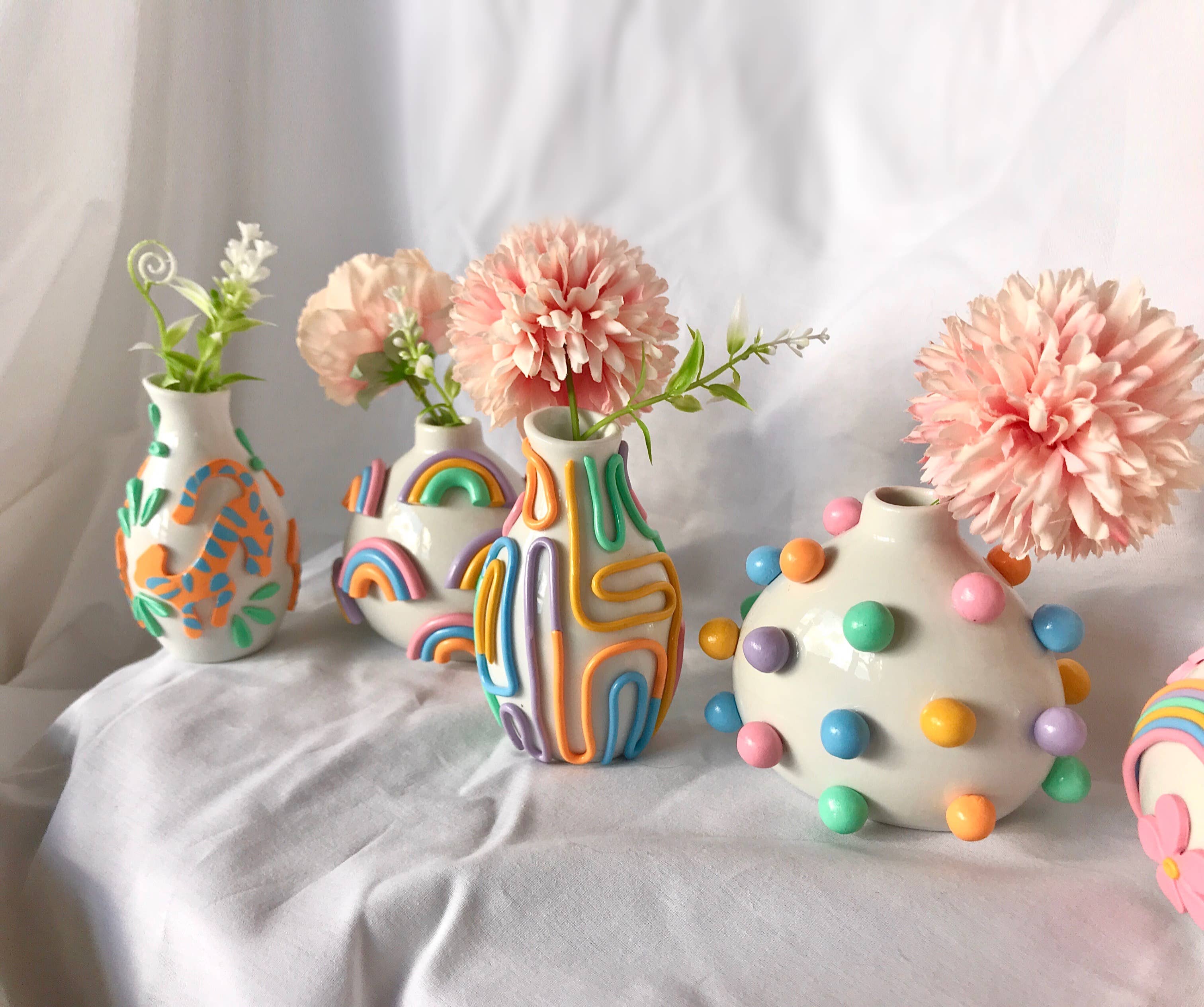 Retro Eclectic Colorful Bud Vase- Boho Mini Vase: Dots - Decor Addict, LLC