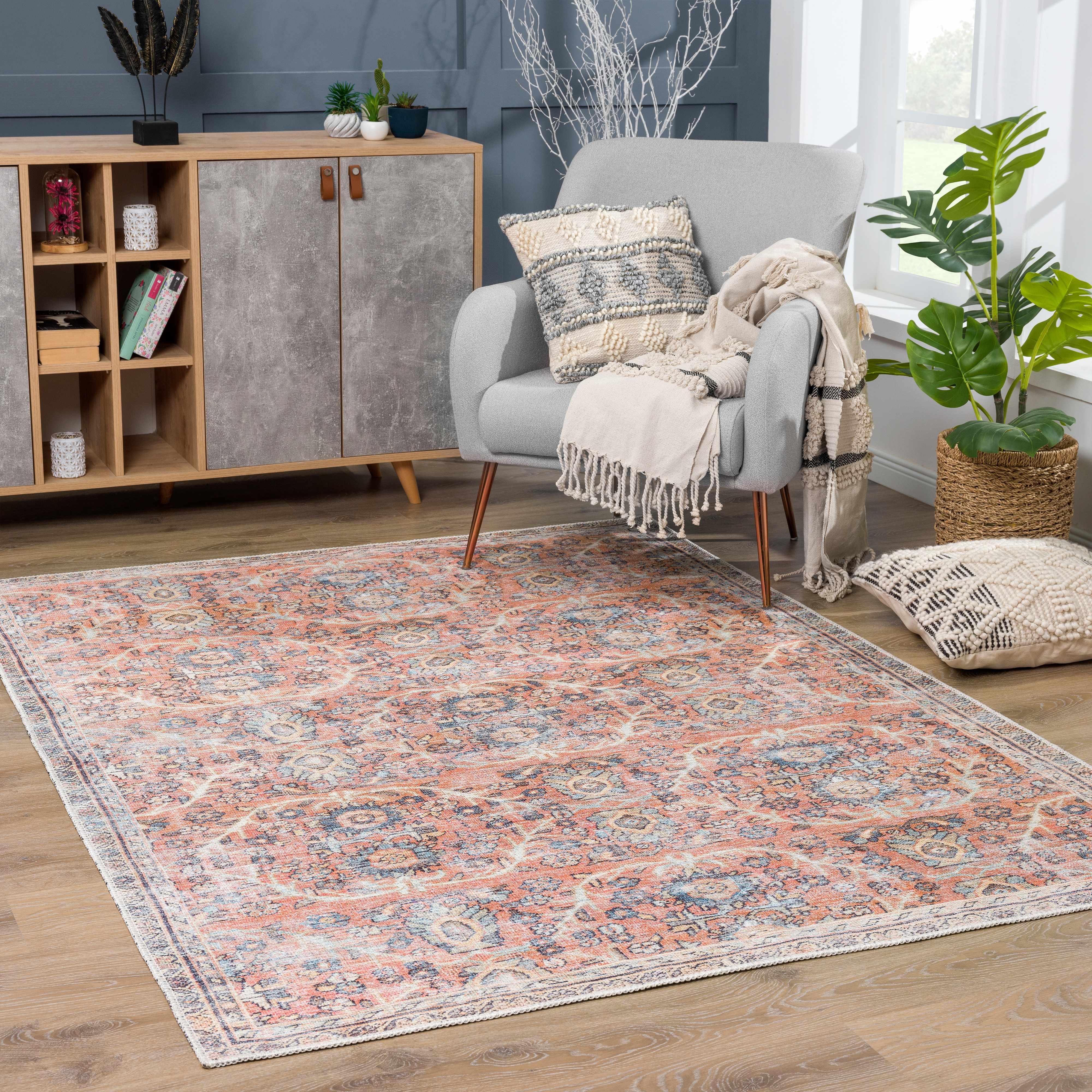 Urpi Rose & Blue Washable Area Rug - Decor Addict, LLC