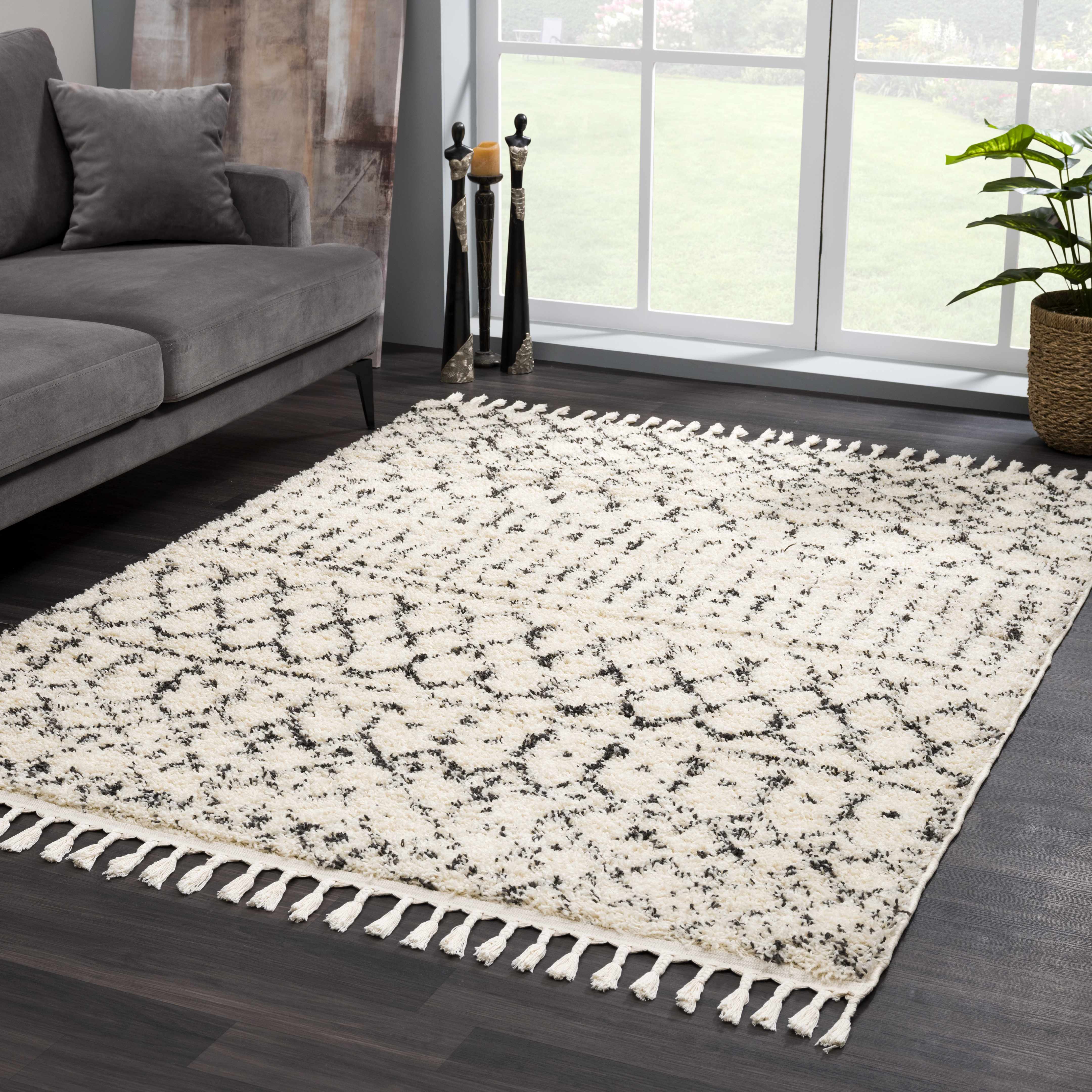 Kibureau Cream Trellis Shag Area Rug - Decor Addict, LLC
