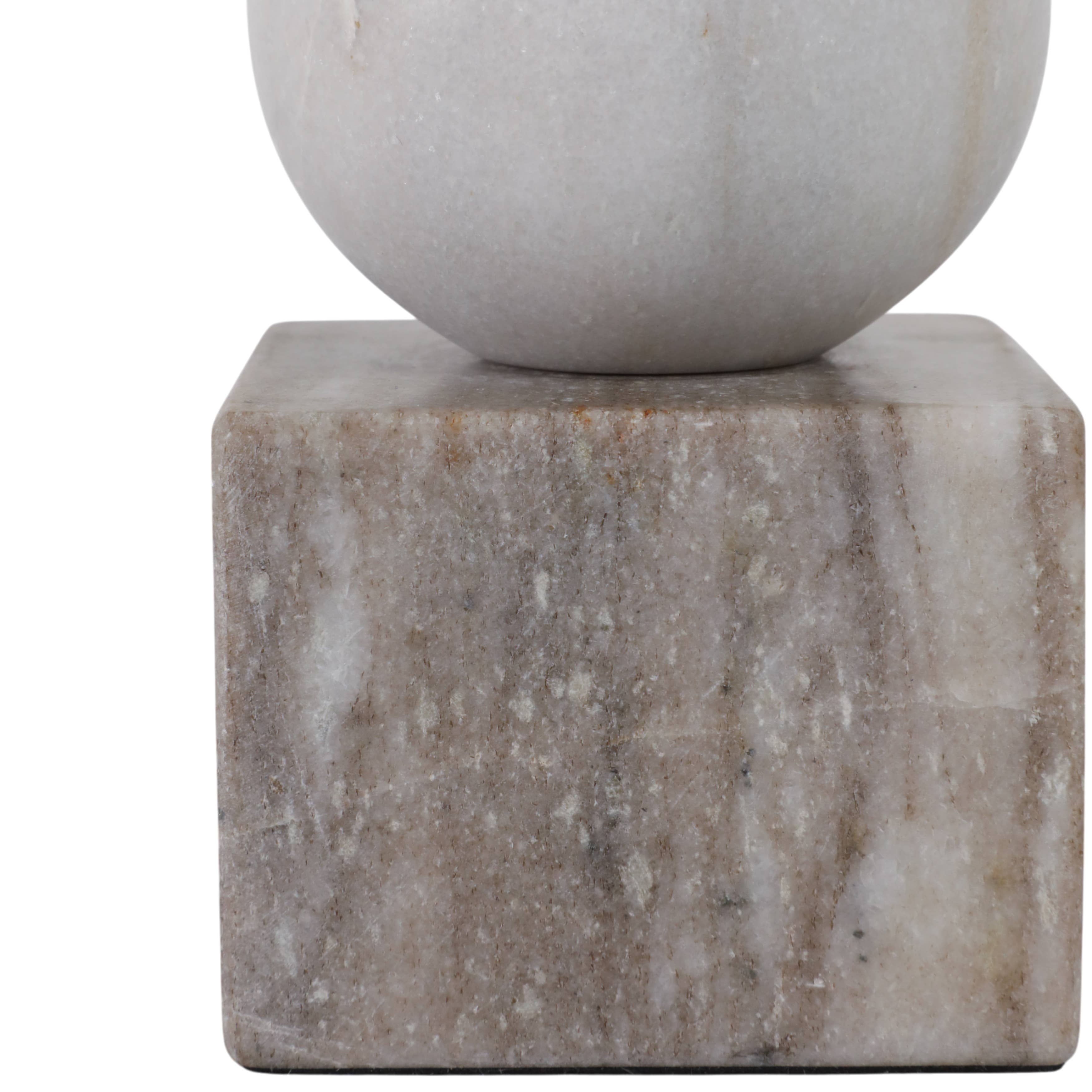 Taper Holder - Beige/White Marble Ball on Cube, 7 in.