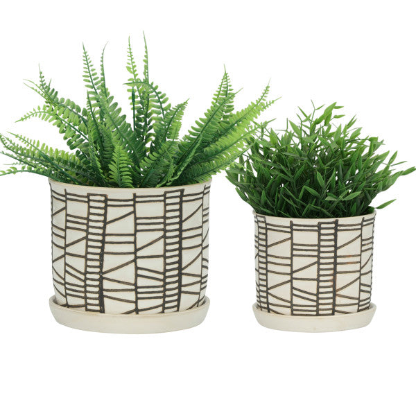 Ceramic Planter with Saucer, Beige (Set of 2)