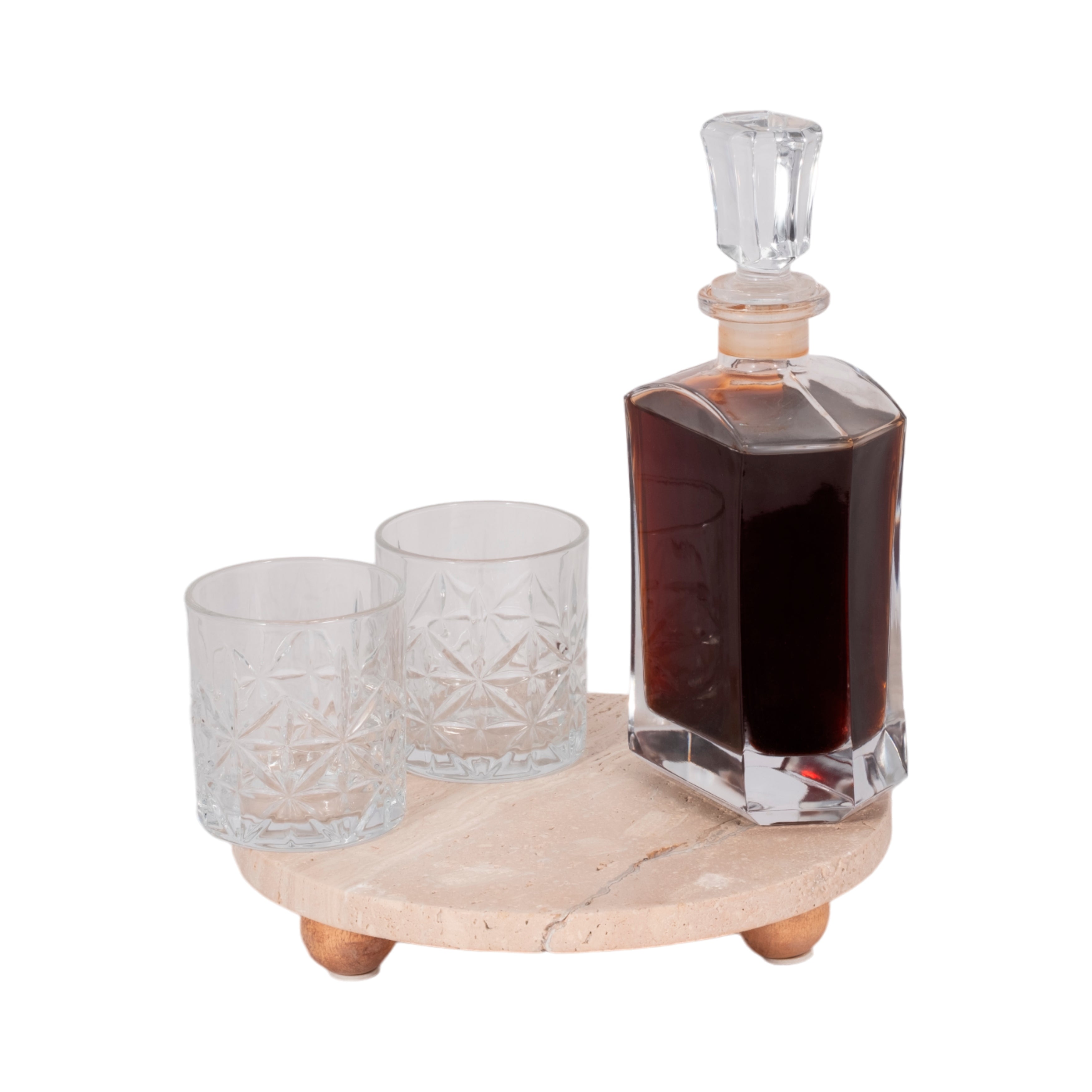 10" Travertine Tray On Wood Ball Feet, Tan - Decor Addict, LLC