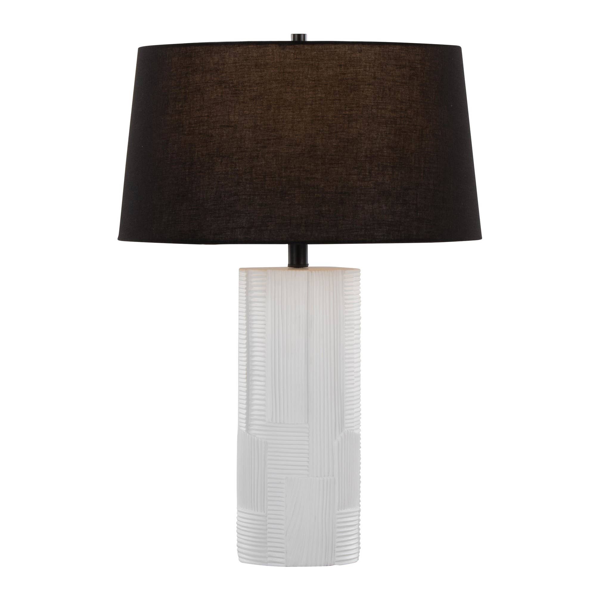 Petra 26" Polyresin Table Lamp - Set of 2: Cream Polyresin, Black Metal, Black Linen - Decor Addict, LLC