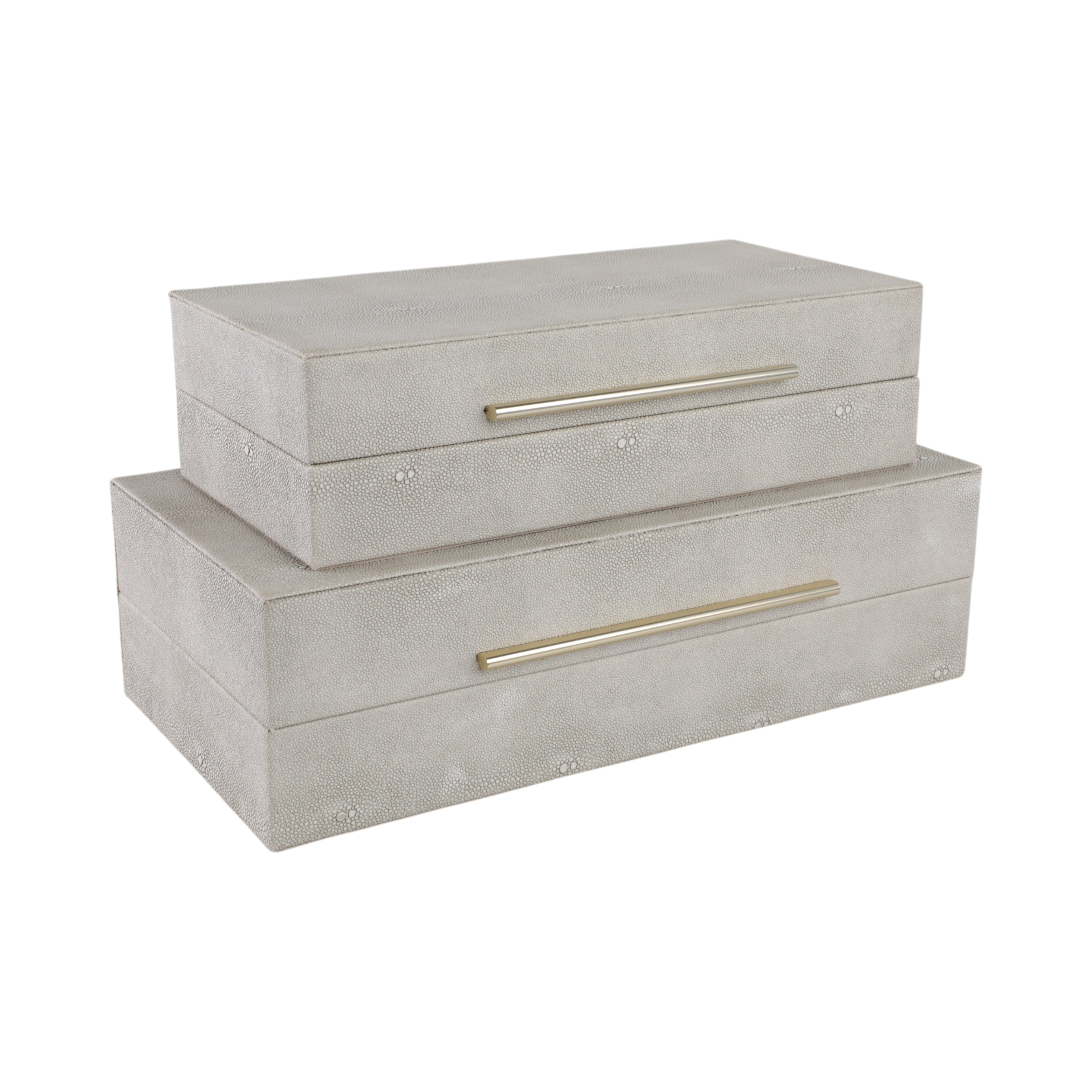 S/2 12/14" Rectangular Shagreen Boxes, Ivory - Decor Addict, LLC