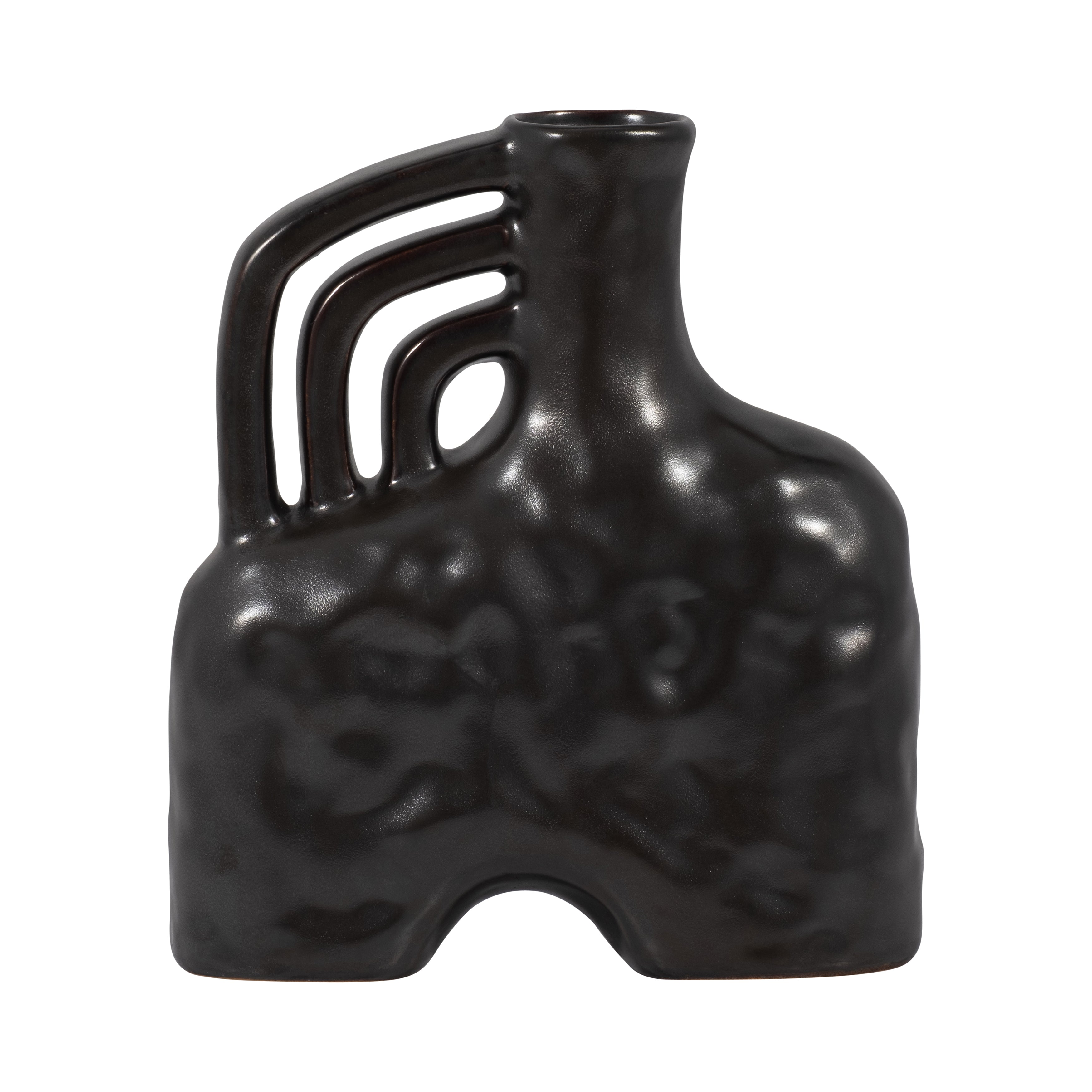 Cer, 8" Metallic Triple Handle Vase, Black - Decor Addict, LLC