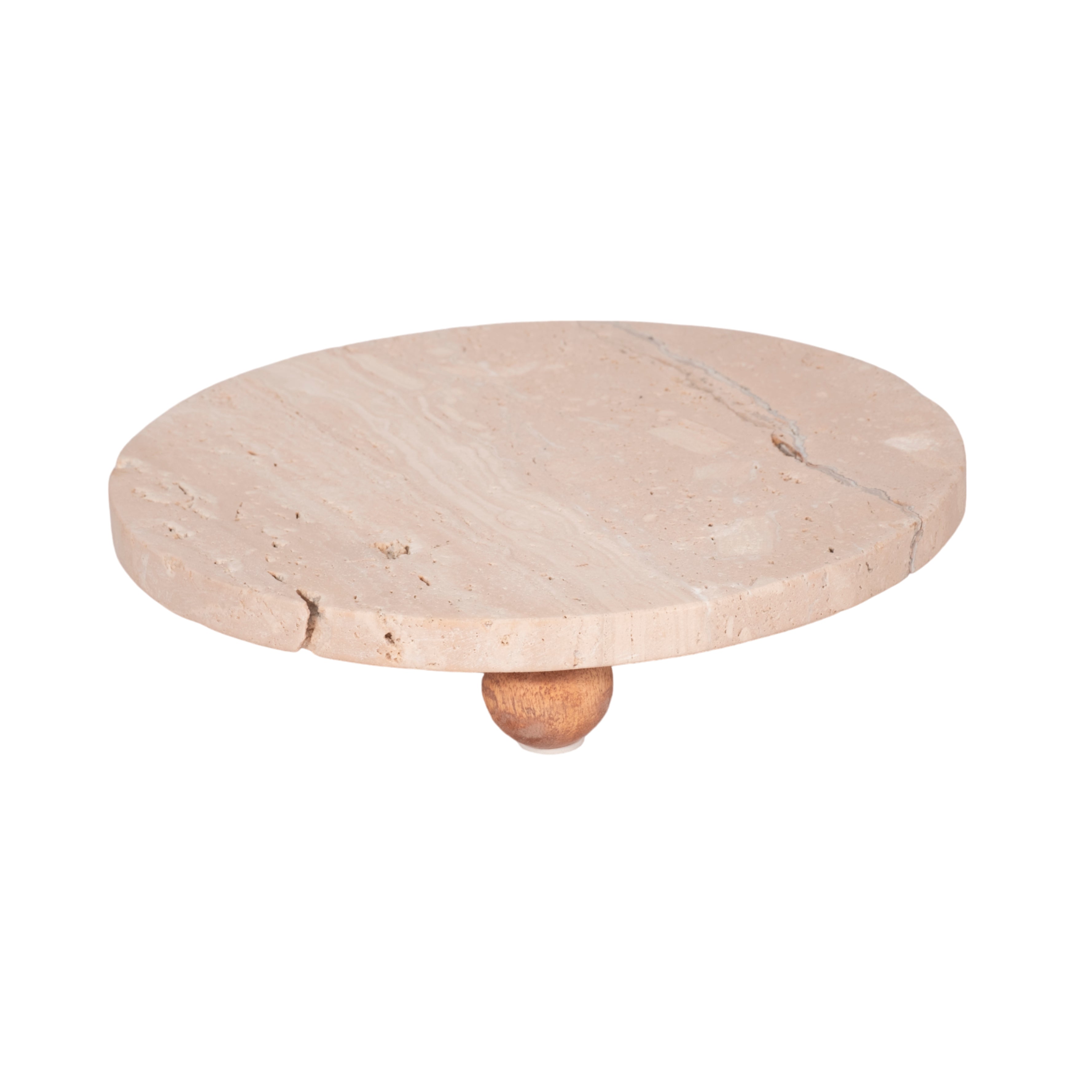 10" Travertine Tray On Wood Ball Feet, Tan - Decor Addict, LLC