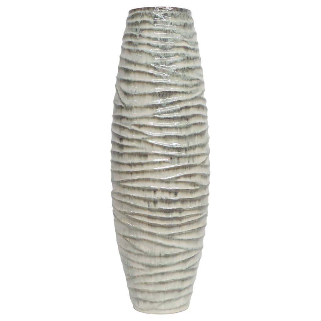 Decorative Vase - Gray Ceramic Ribbed Textured Design, 30 in - Decor Addict, LLC