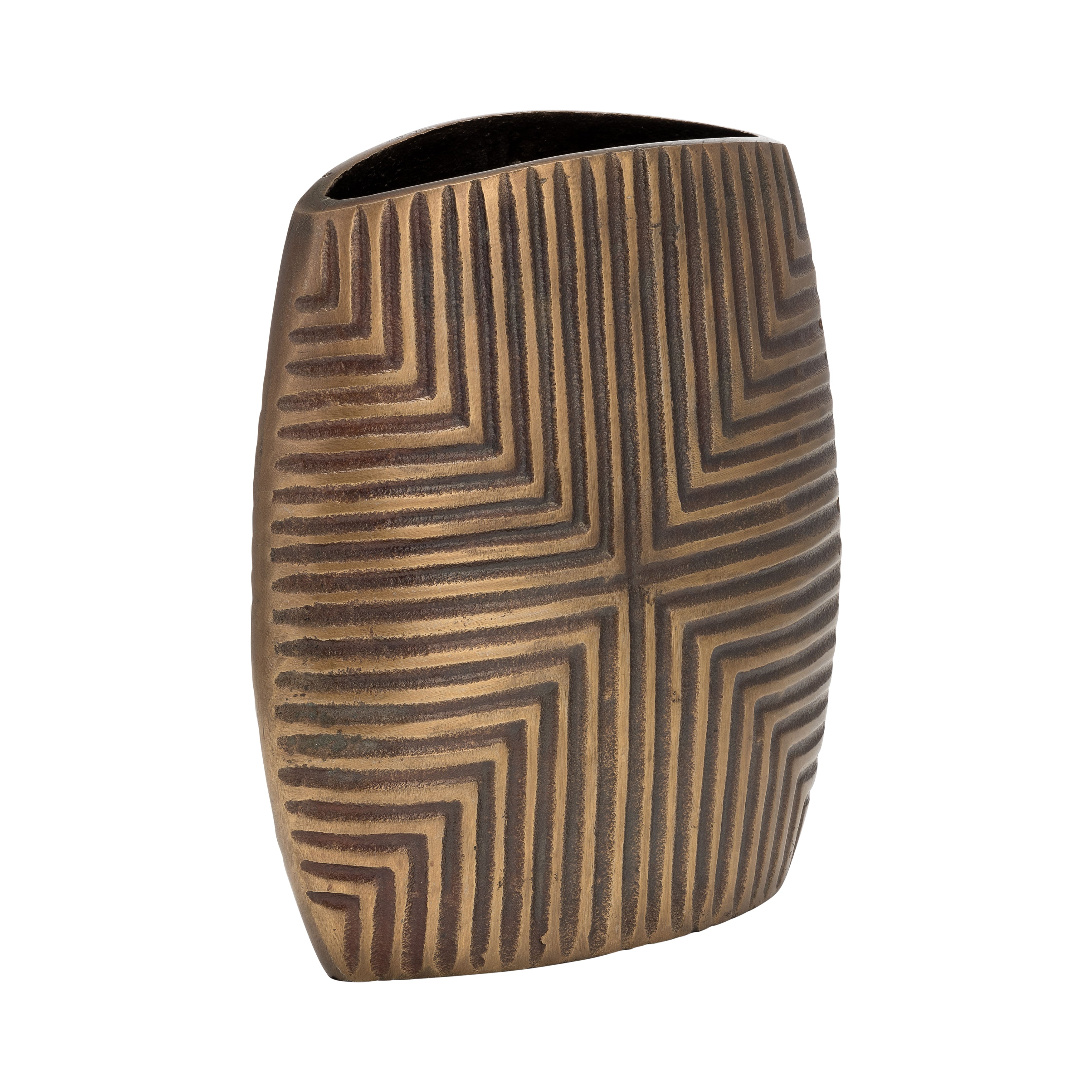 Metal, 10"h Ribbed Vase, Brass Antique - Decor Addict, LLC