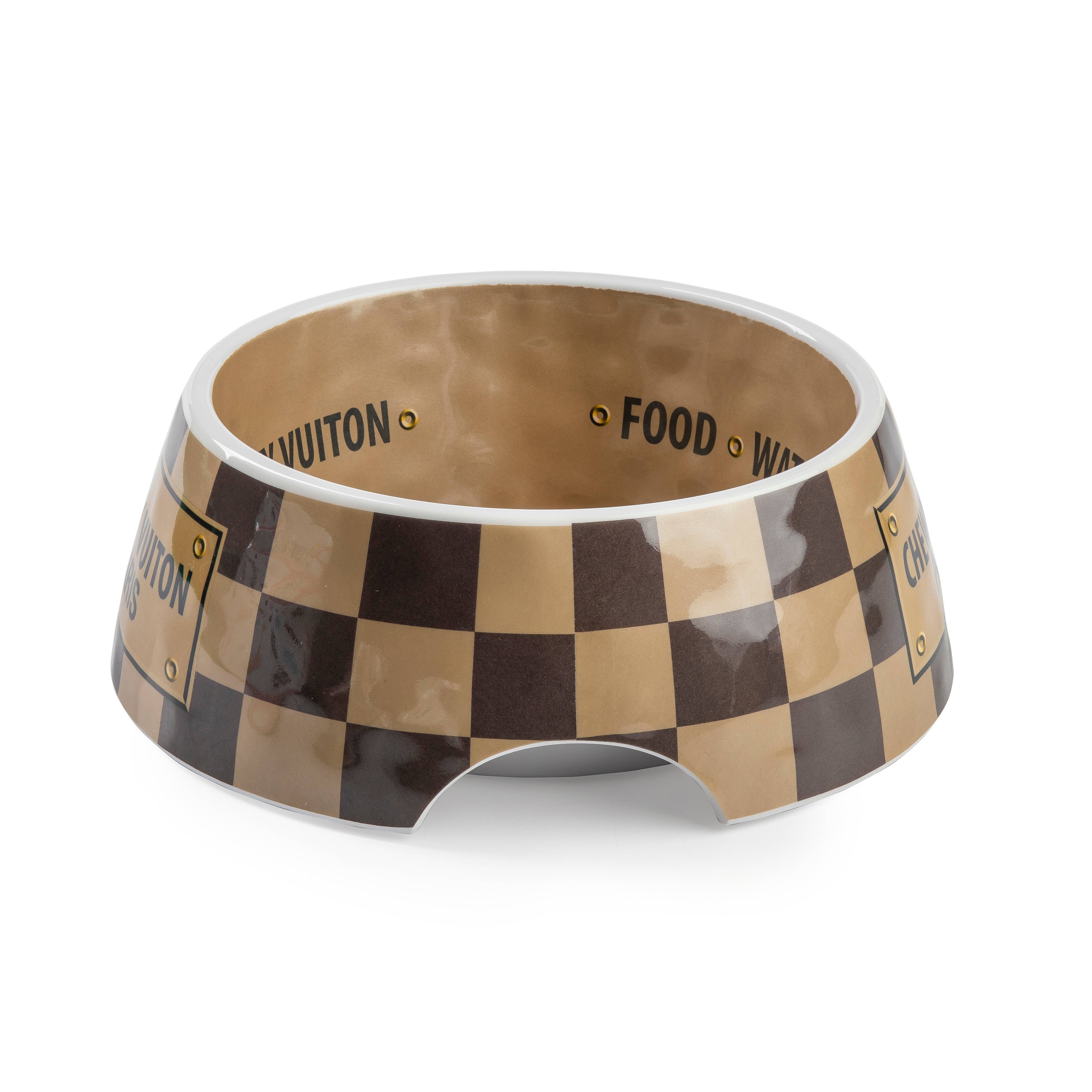 Checker Chewy Vuiton Bowl - 3 Sizes!! Dog Bowls: Medium - Decor Addict, LLC