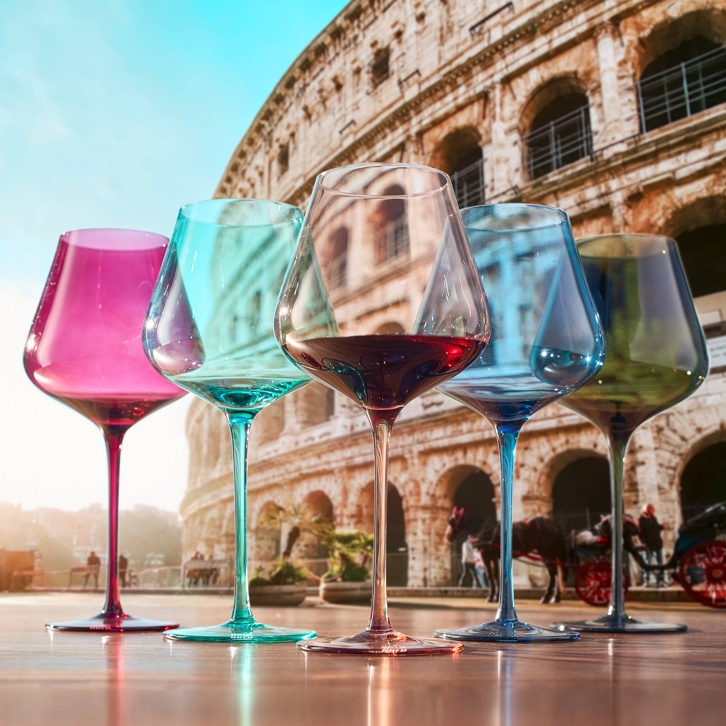 Colors of Rome, Italy, City Wine Glassware | Set of 5, 20 OZ - Decor Addict, LLC