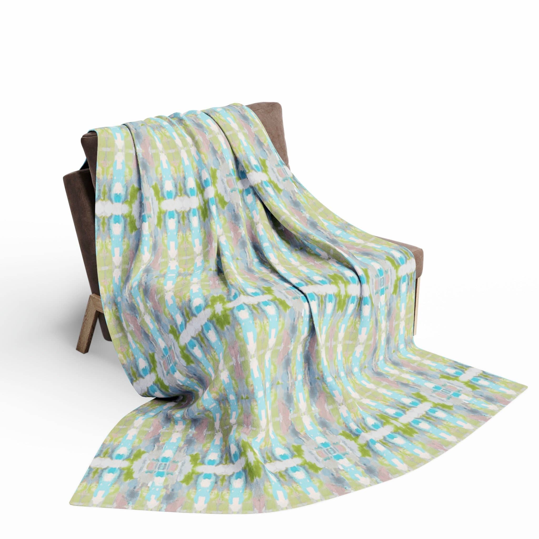 Ava 60x80” Sherpa Blanket Green Aqua Blue Teal Mauve White - Decor Addict, LLC