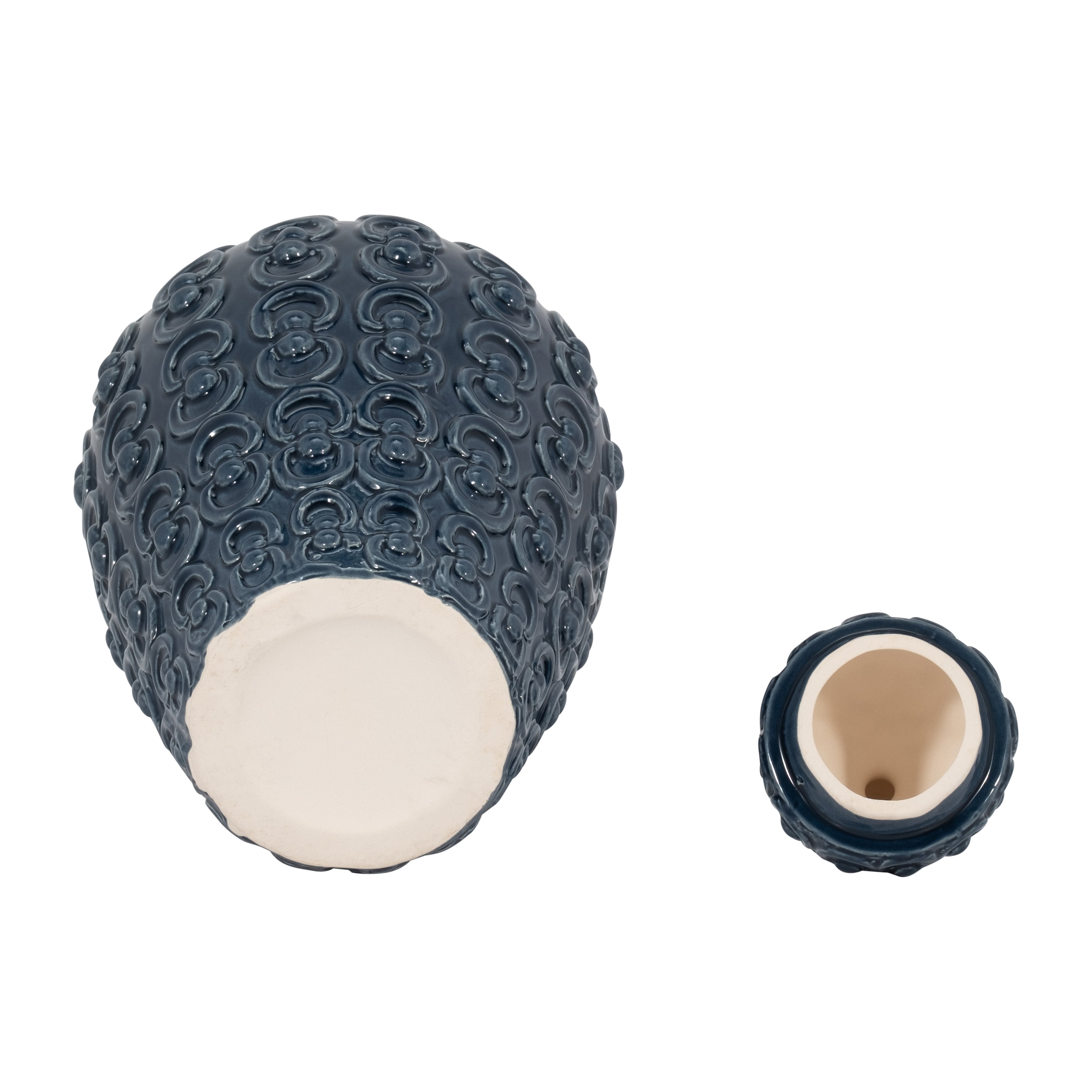 Cer, 12" Chain Texture Jar, Navy - Decor Addict, LLC