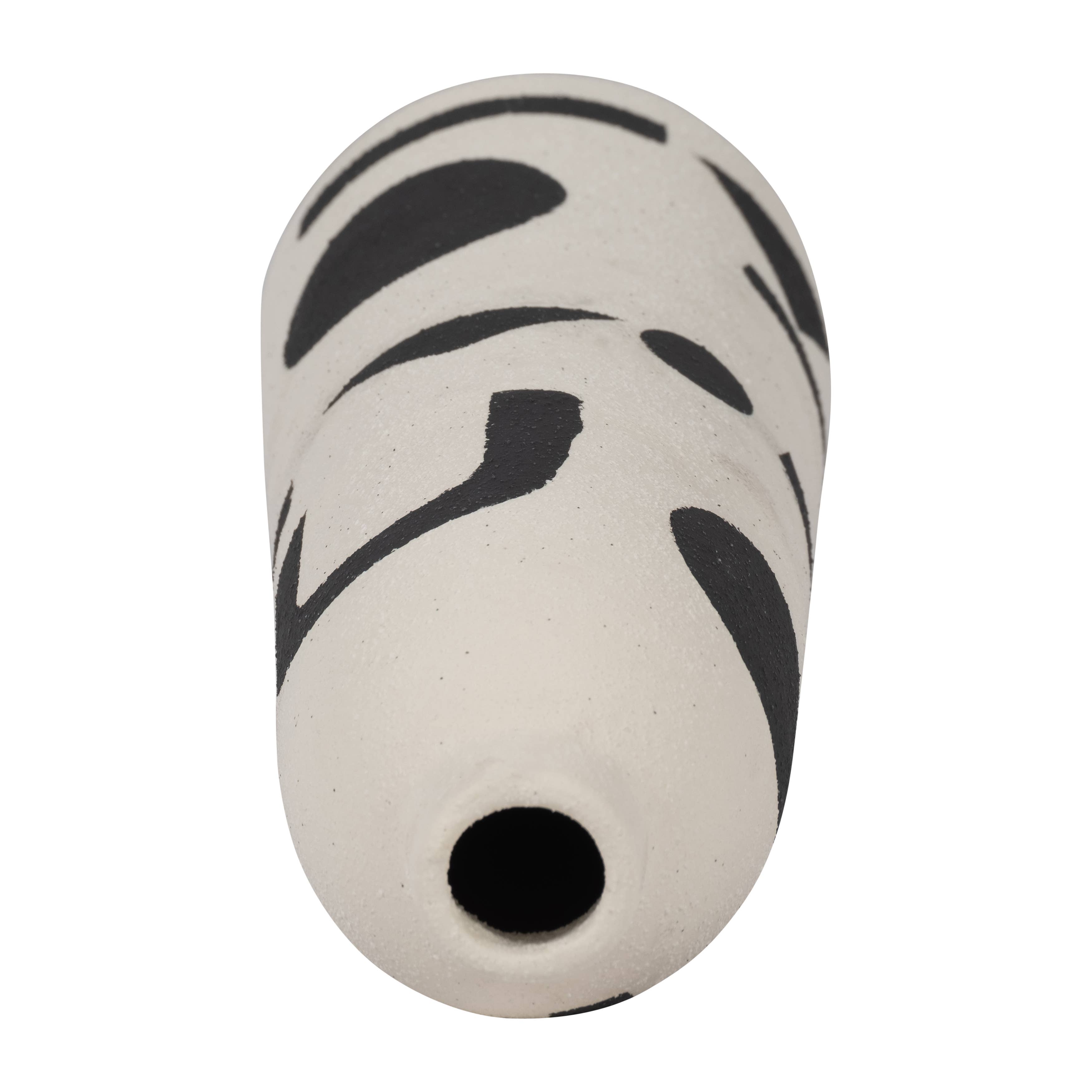 Ivory/Black 15 in. Ceramic Round Abstract Funky Vase - Decor Addict, LLC