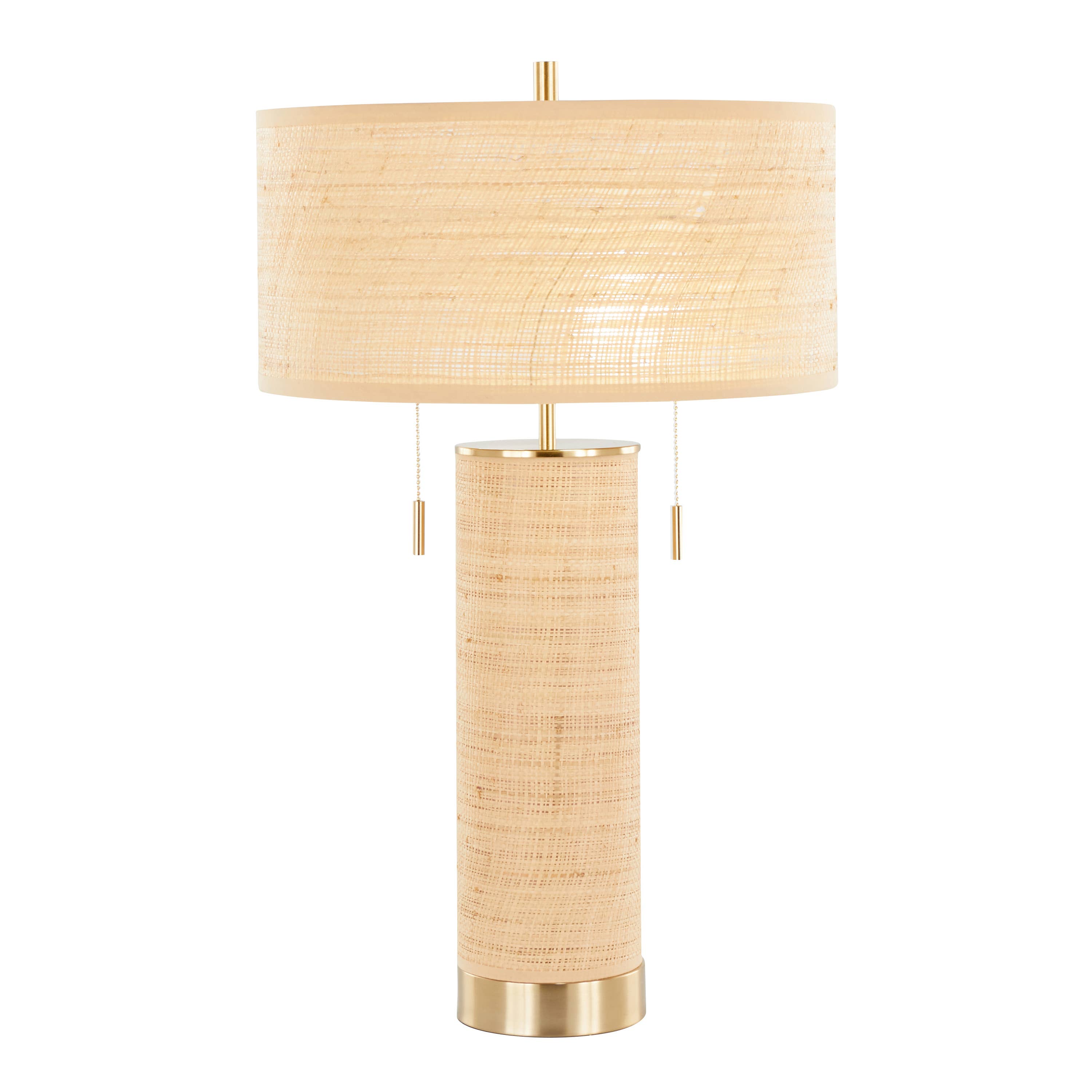Cylinder Rattan 29" Table Lamp: Black Metal, Natural Rattan - Decor Addict, LLC