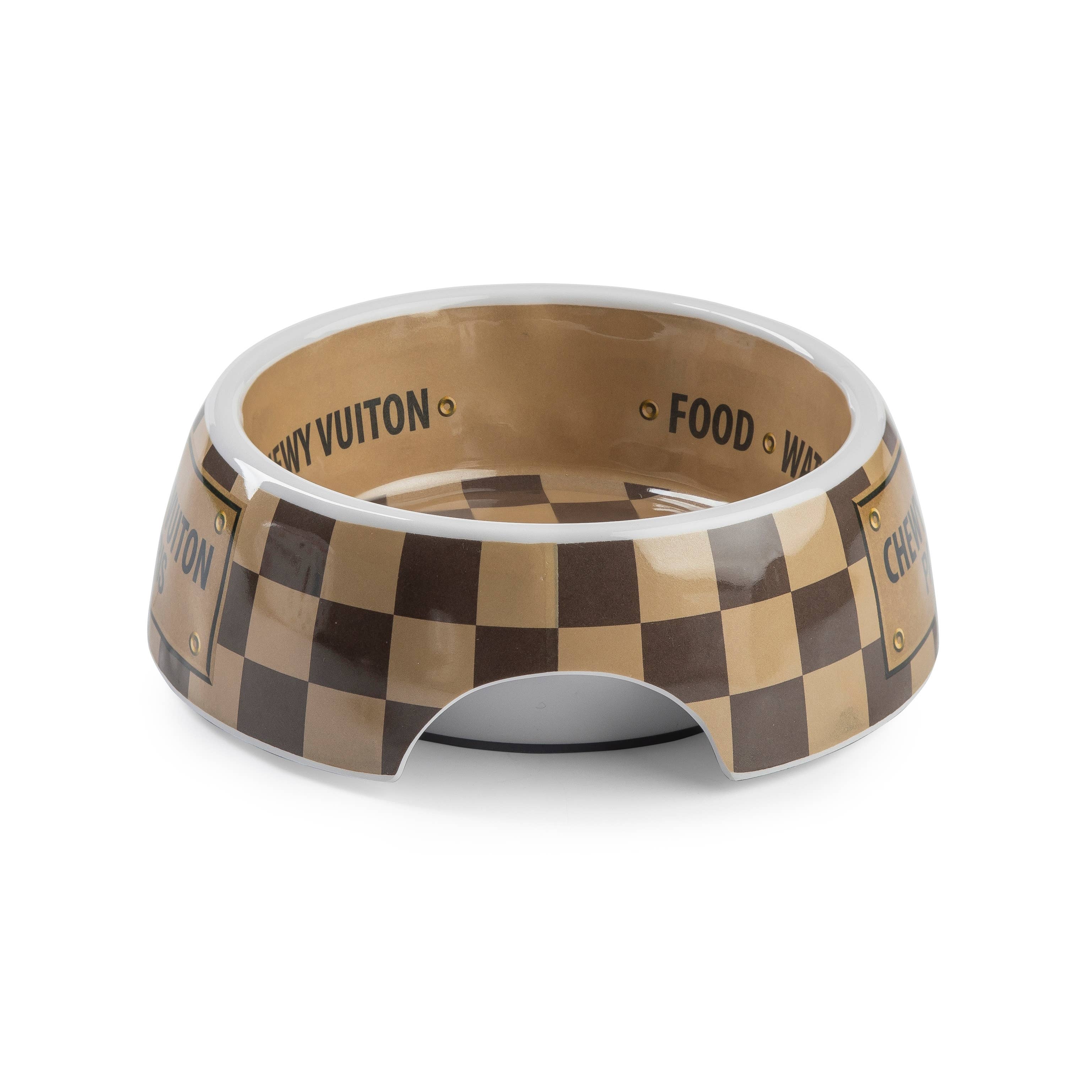 Checker Chewy Vuiton Bowl - 3 Sizes!! Dog Bowls: Medium - Decor Addict, LLC